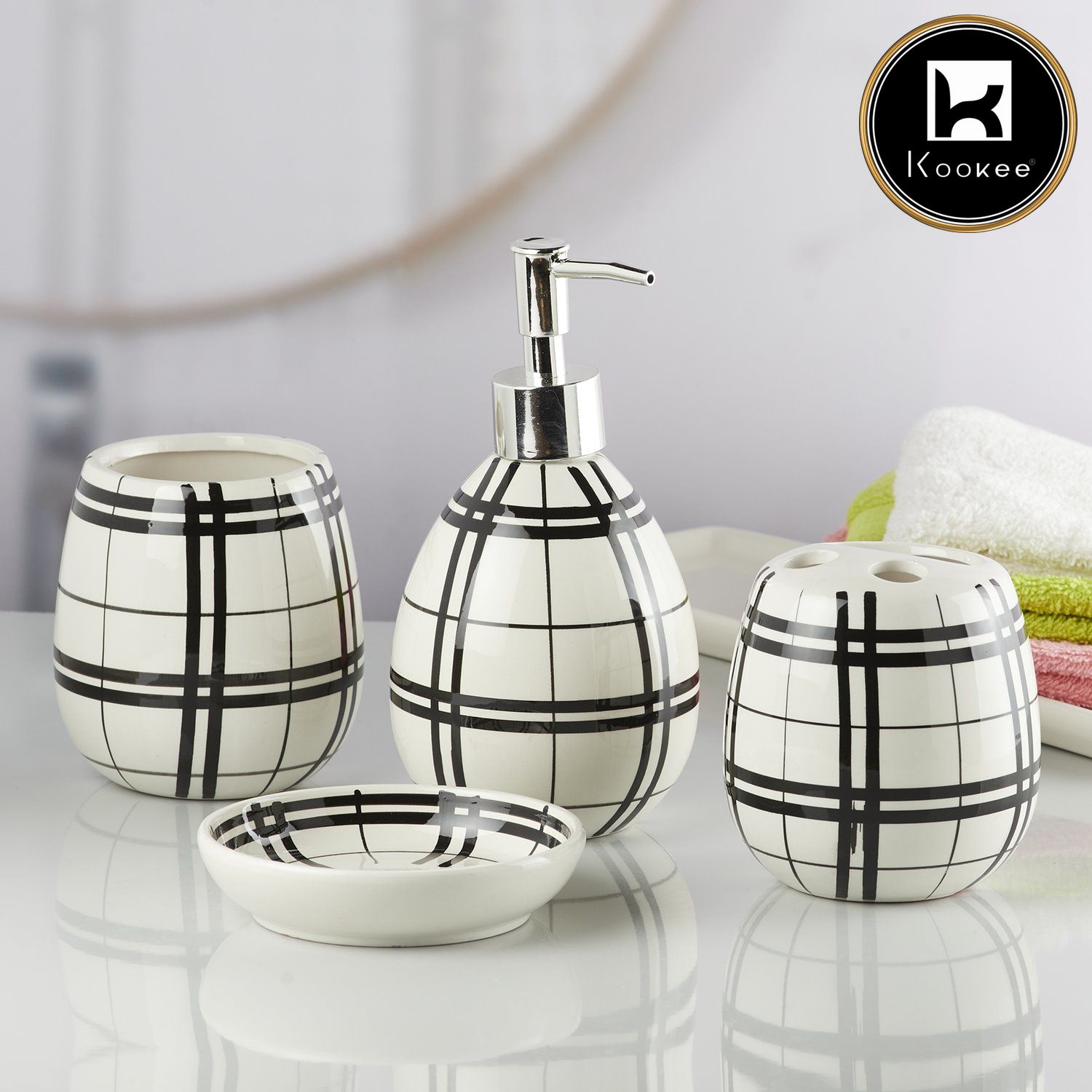 Kookee Ceramic Bathroom Sets, Black, ART10156