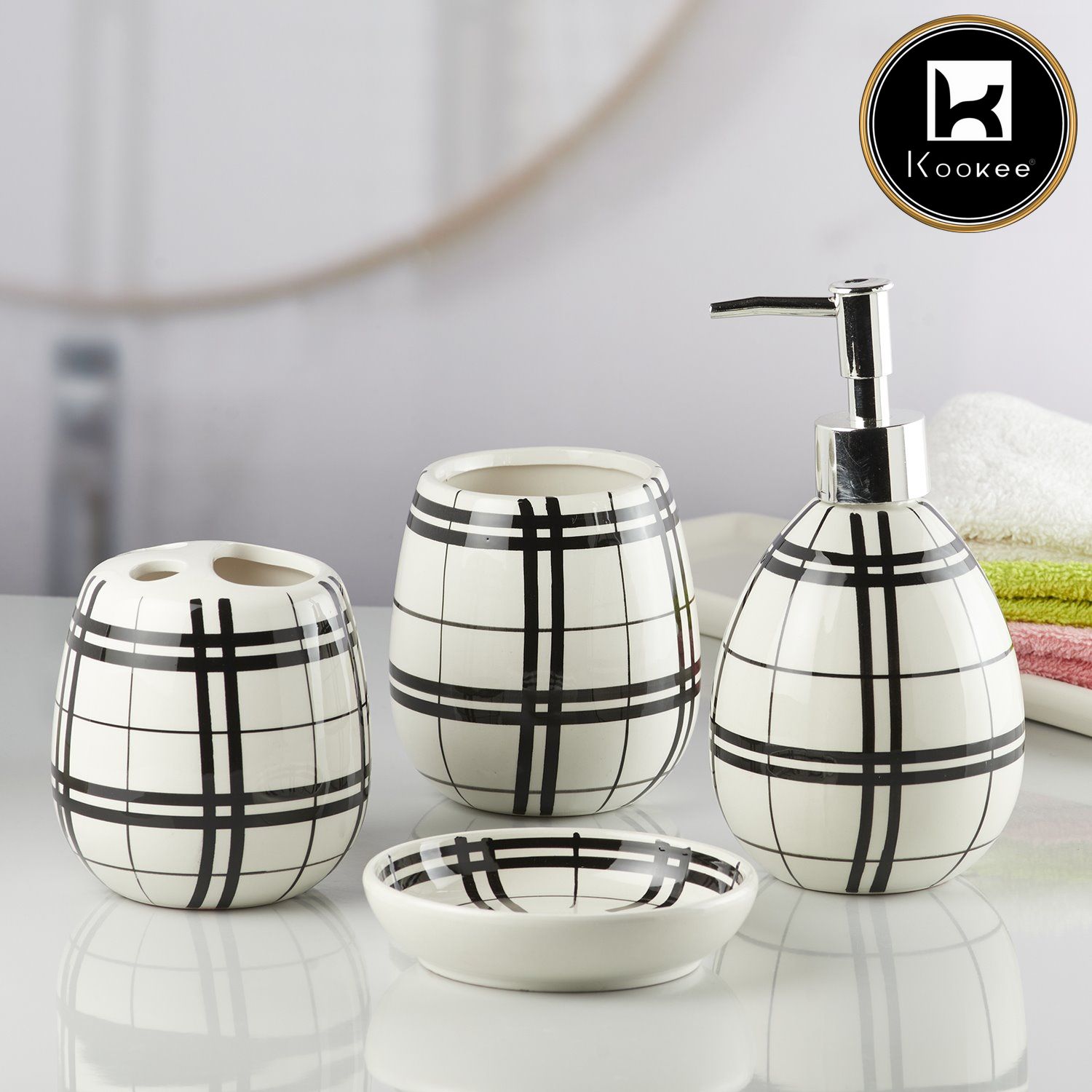 Kookee Ceramic Bathroom Sets, Black, ART10156