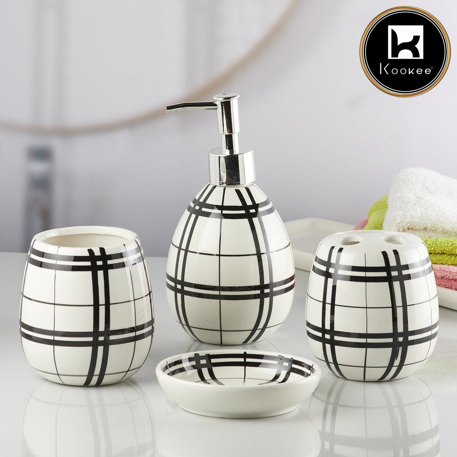 Kookee Ceramic Bathroom Sets, Black, ART10156
