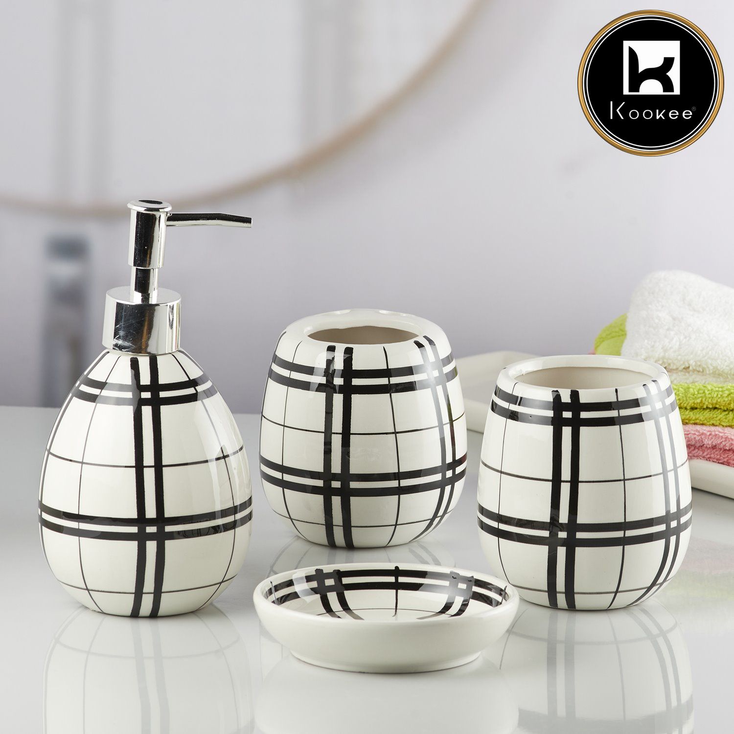Kookee Ceramic Bathroom Sets, Black, ART10156