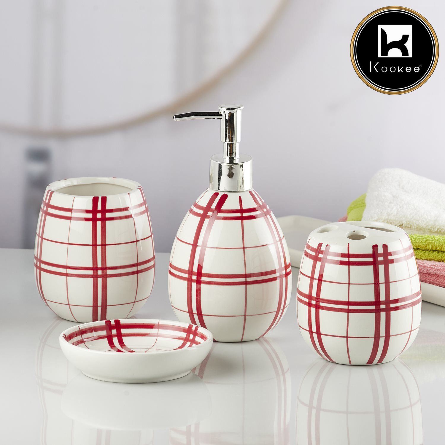 Kookee Ceramic Bathroom Sets, Red, ART10157
