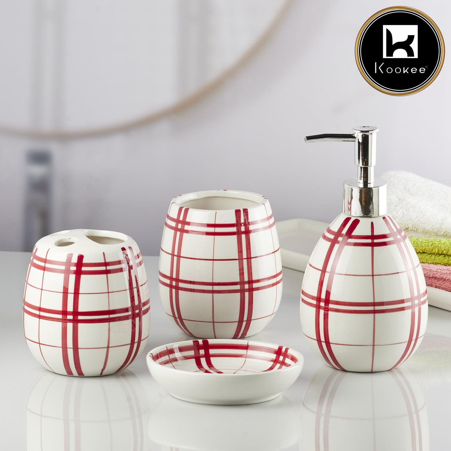 Kookee Ceramic Bathroom Sets, Red, ART10157