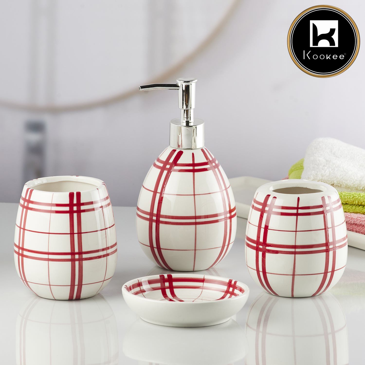 Kookee Ceramic Bathroom Sets, Red, ART10157