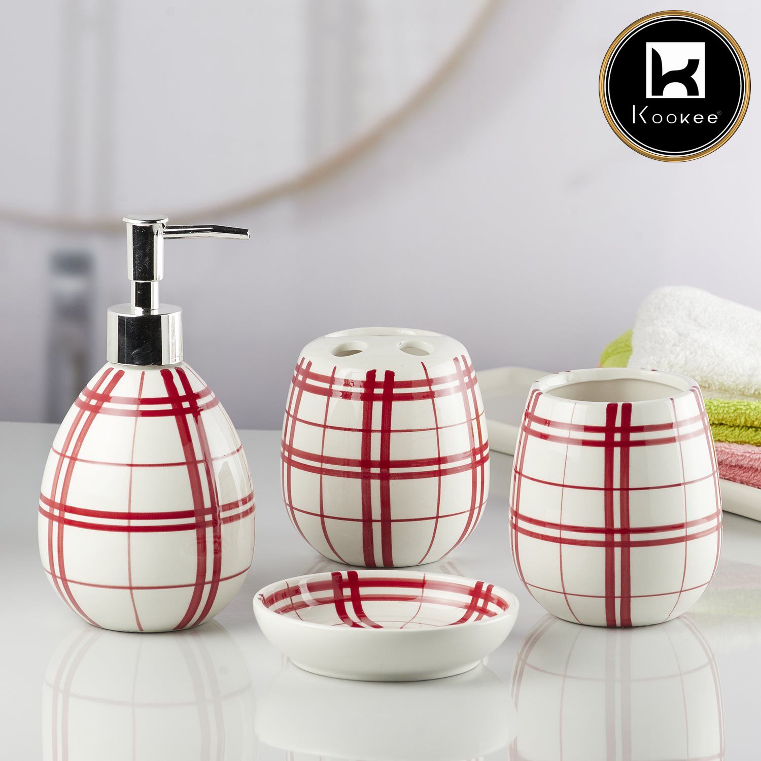 Kookee Ceramic Bathroom Sets, Red, ART10157