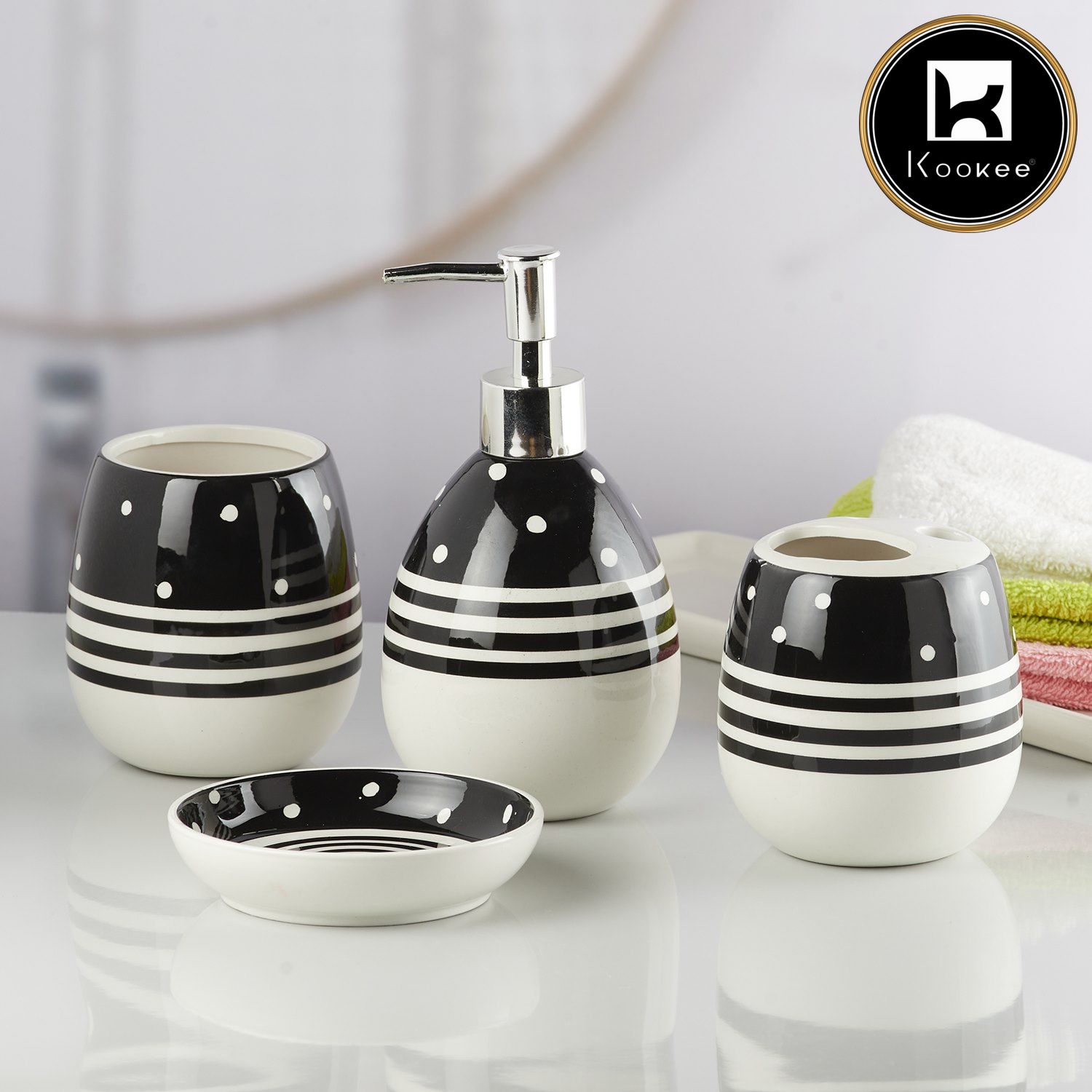 Kookee Ceramic Bathroom Sets, Black, ART10158
