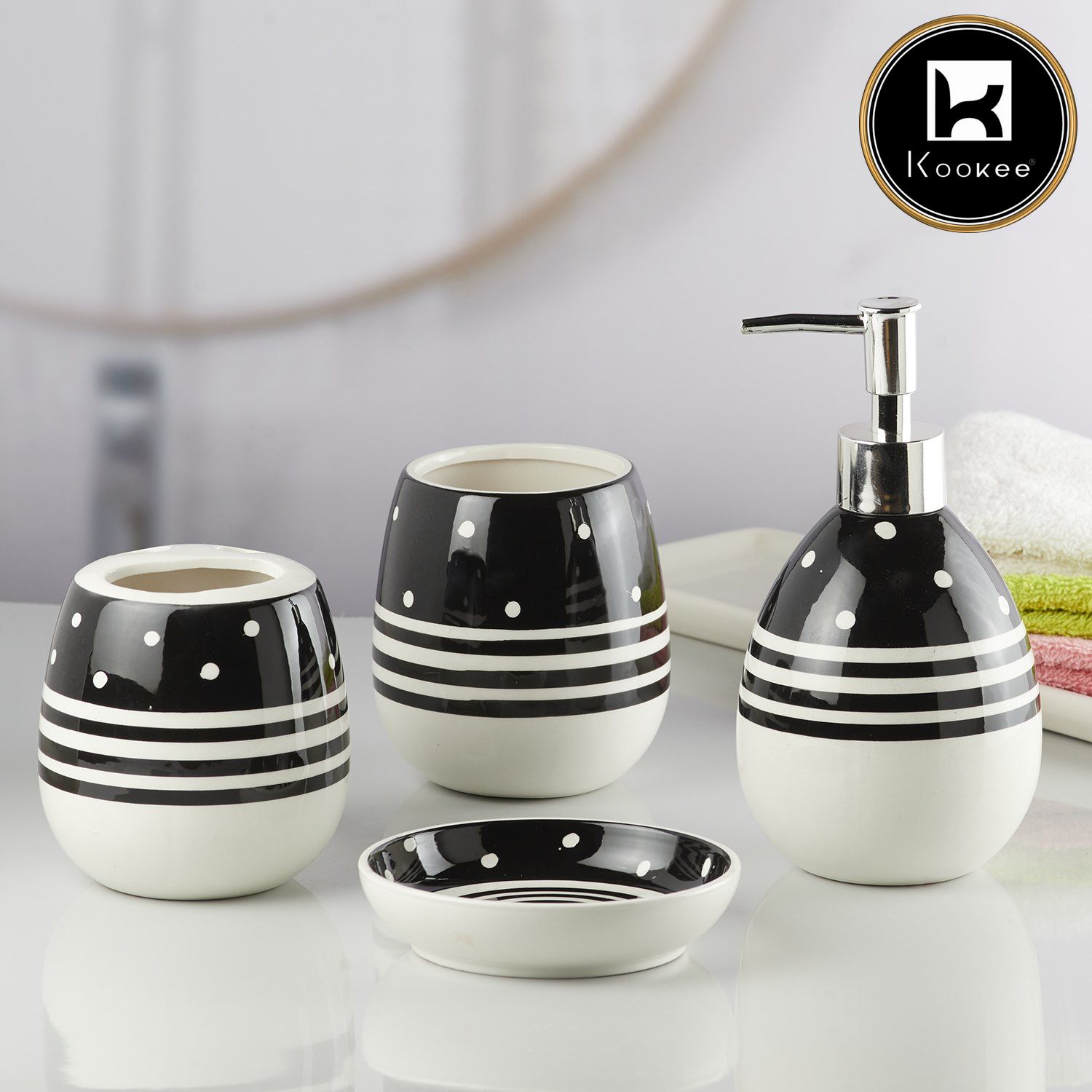 Ceramic Bathroom Set of 4 with Soap Dispenser (10158)