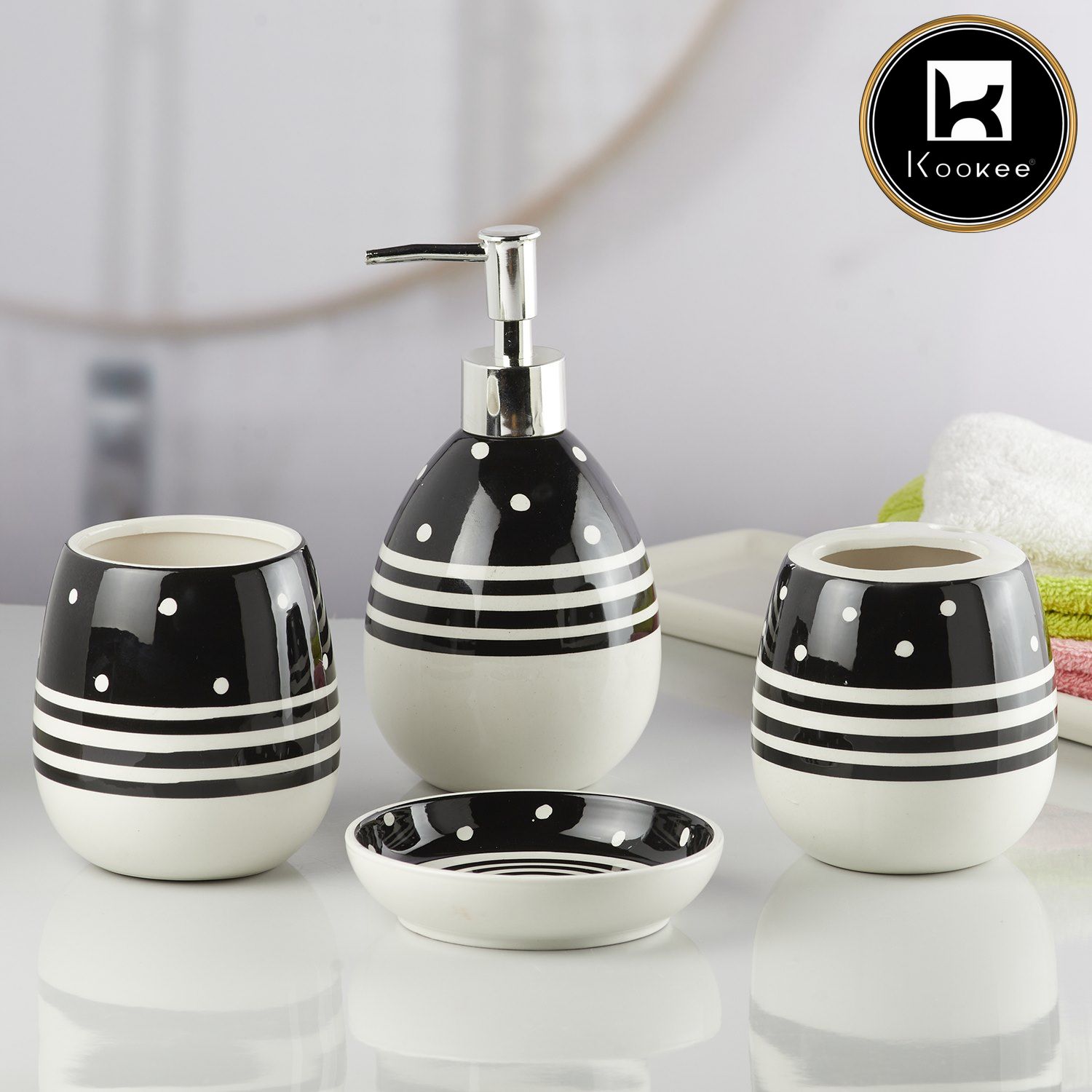 Kookee Ceramic Bathroom Sets, Black, ART10158