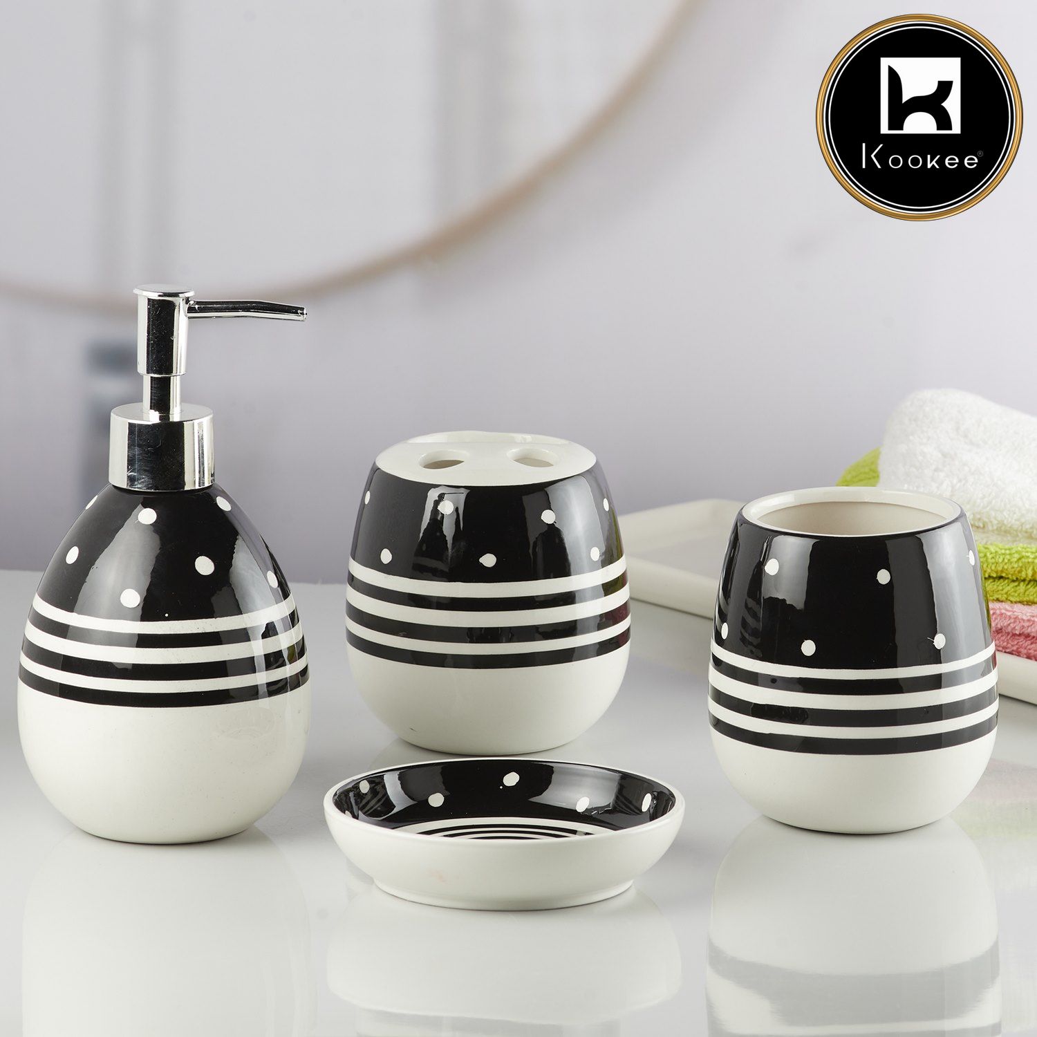 Kookee Ceramic Bathroom Sets, Black, ART10158