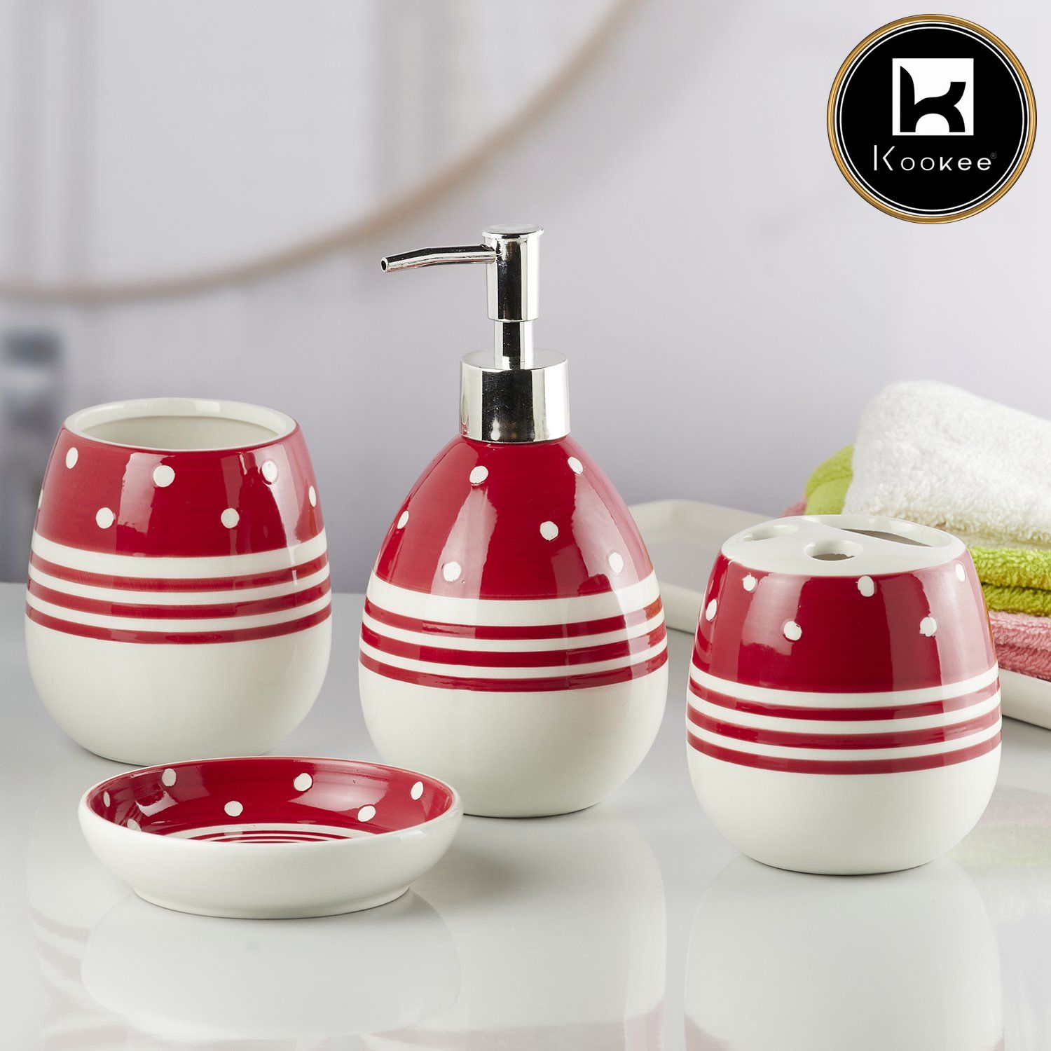 Kookee Ceramic Bathroom Sets, Red, ART10159