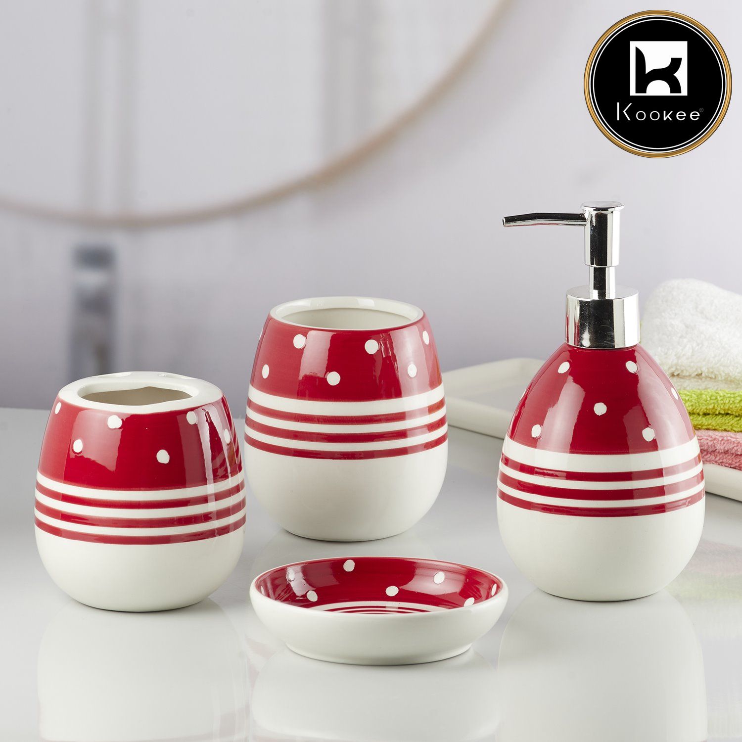 Kookee Ceramic Bathroom Sets, Red, ART10159