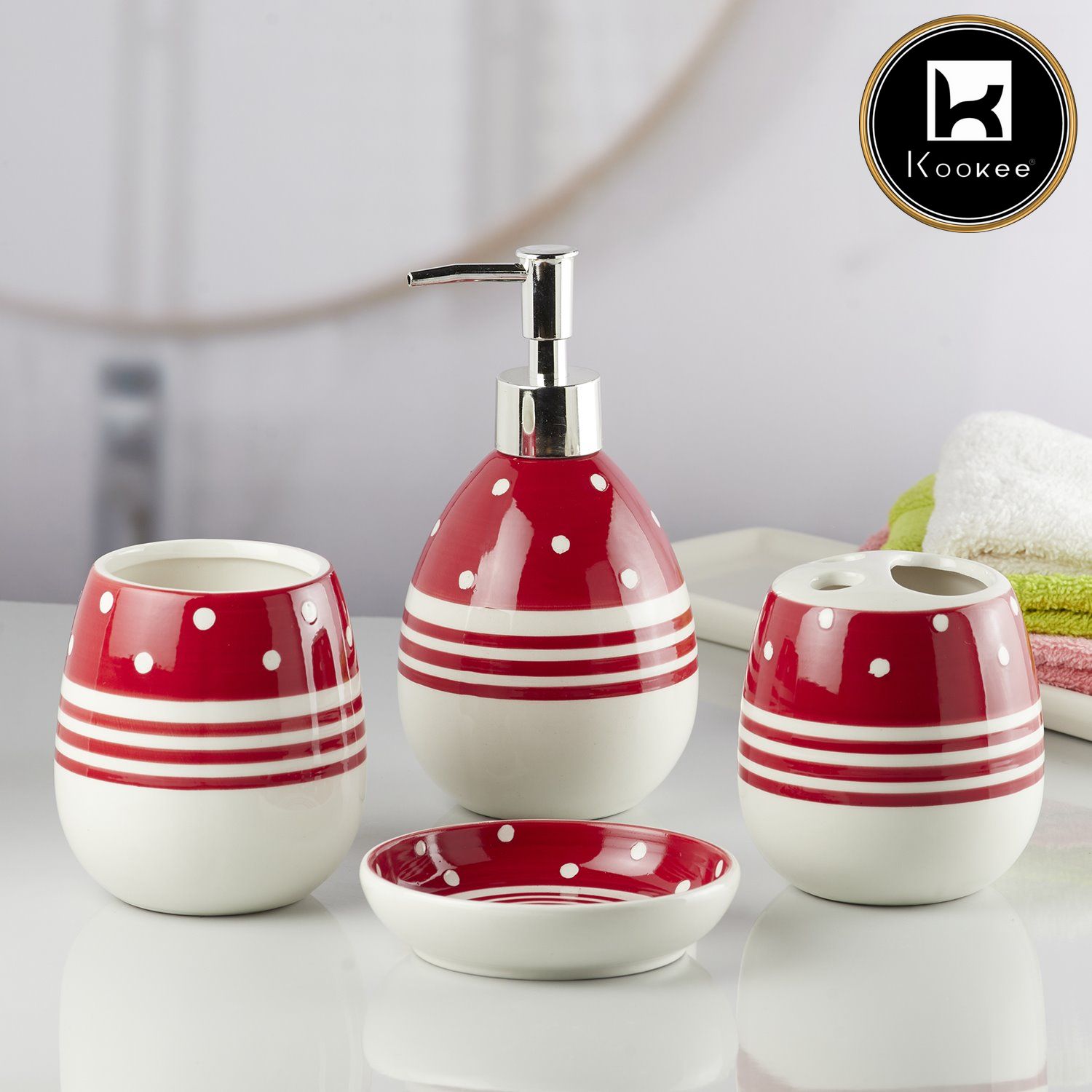 Kookee Ceramic Bathroom Sets, Red, ART10159