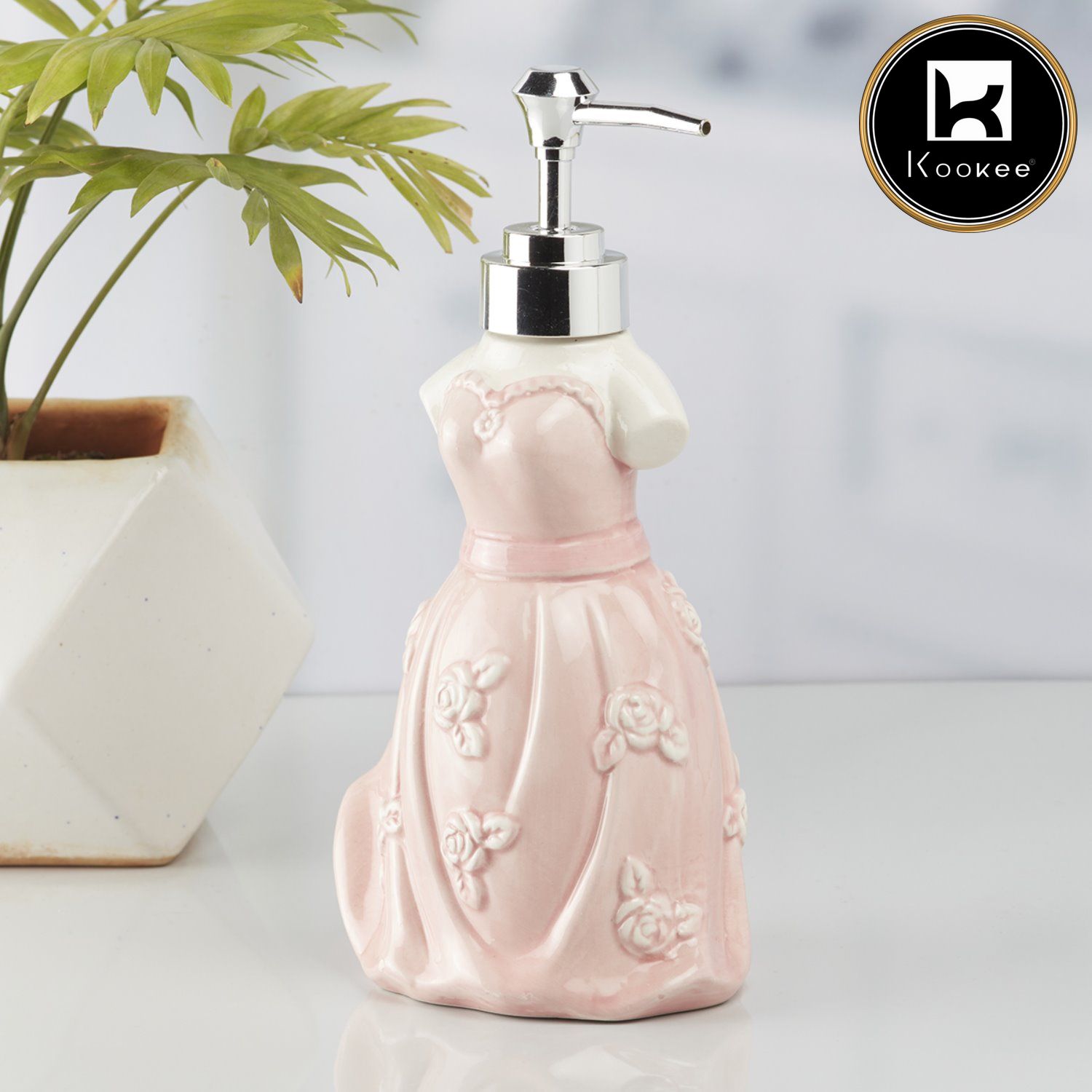 Ceramic Soap Dispenser for handwash for Bathroom, Pink, (Set of 1) (10160)