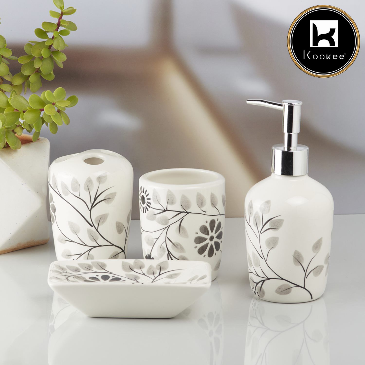 Kookee Ceramic Bathroom Sets, White, ART10164