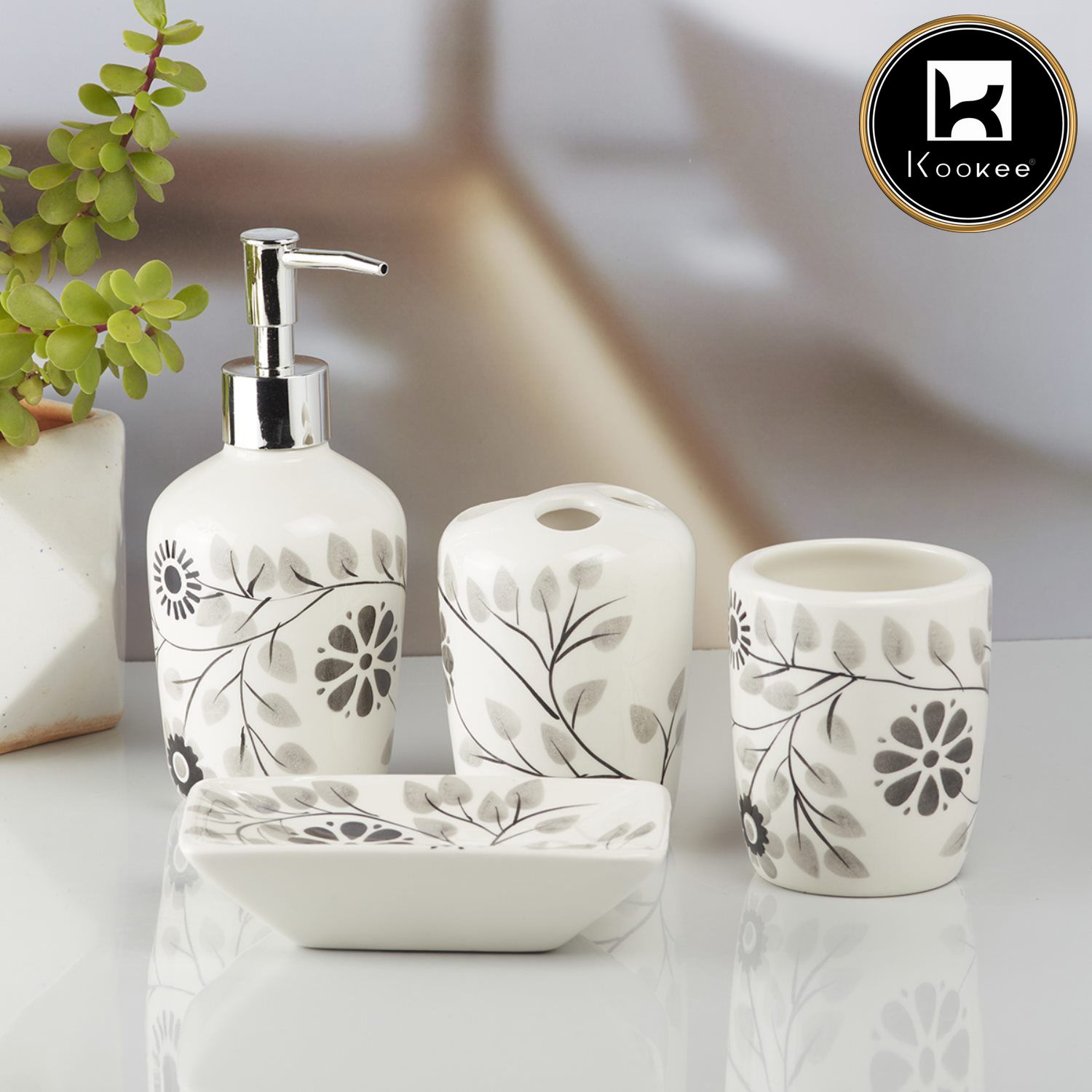 Kookee Ceramic Bathroom Sets, White, ART10164
