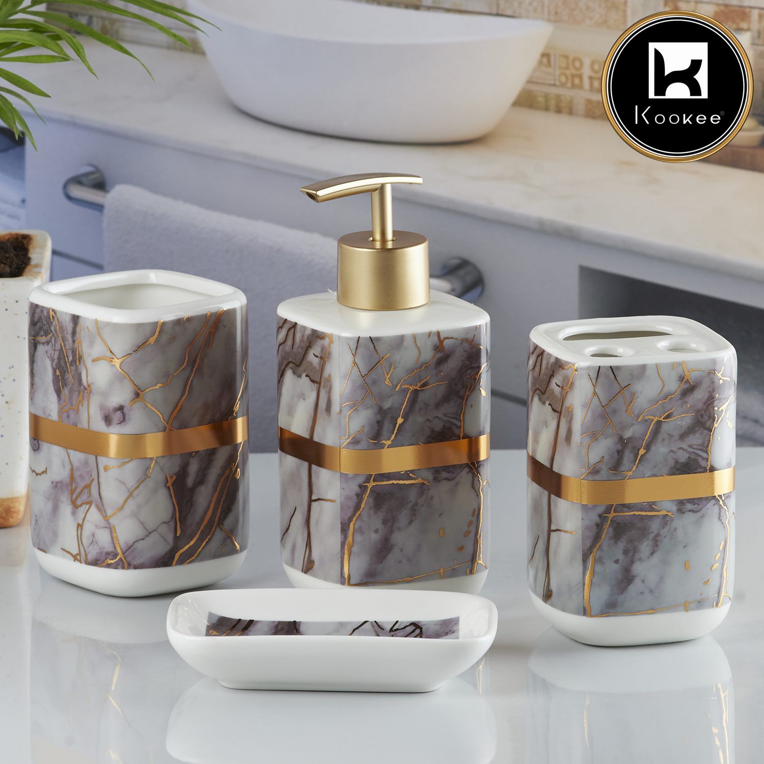 Kookee Ceramic Bathroom Sets, Multi, ART10165