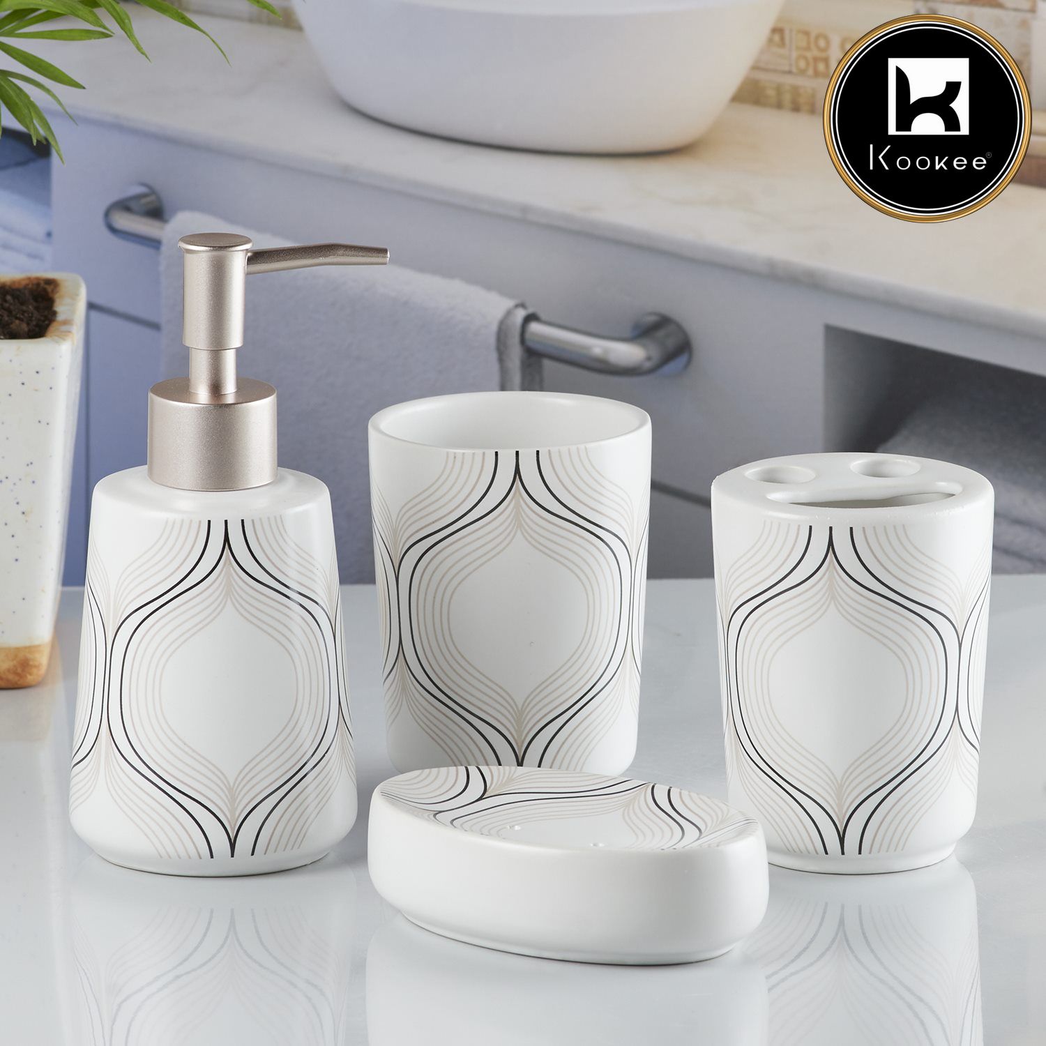 Kookee Ceramic Bathroom Sets, White, ART10167