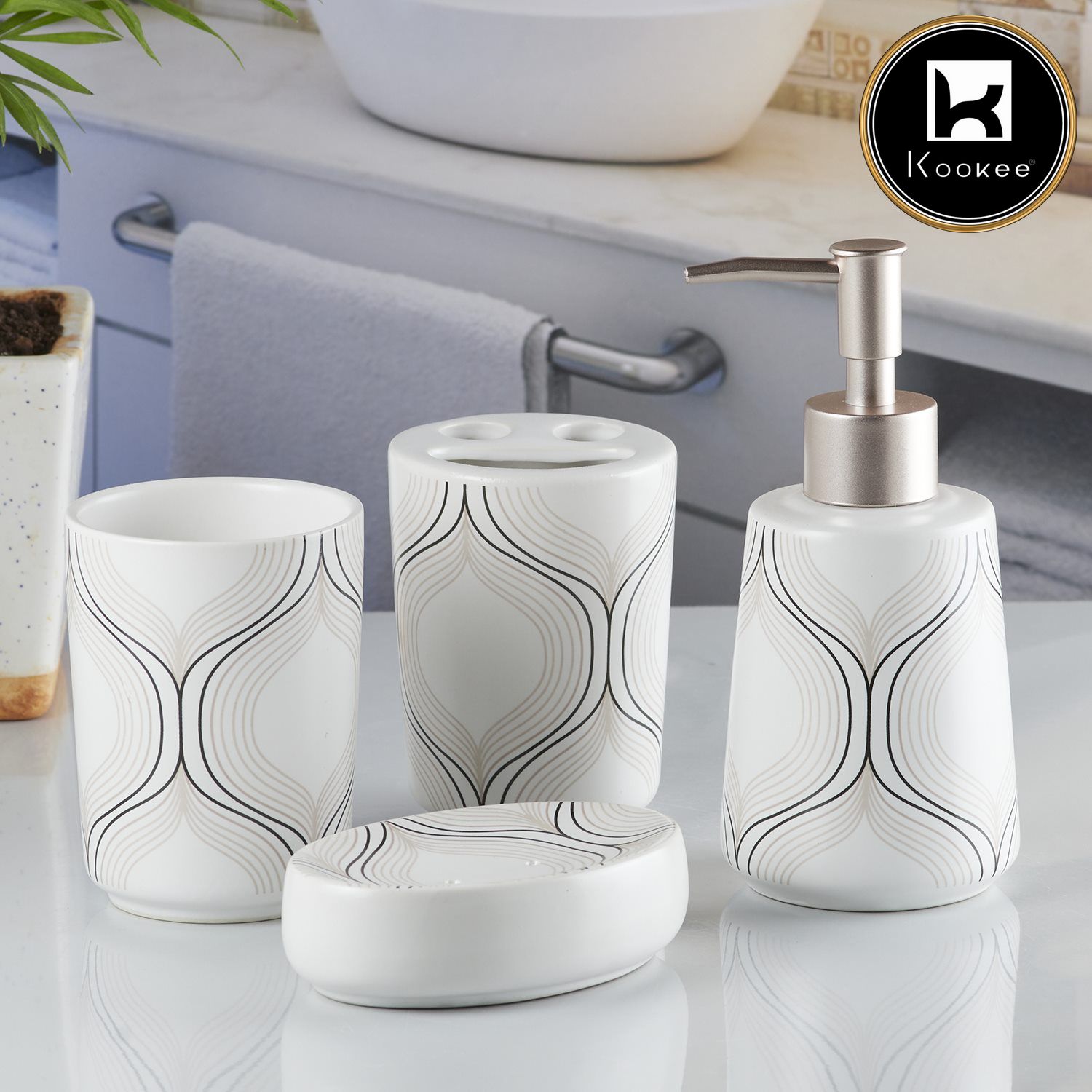 Kookee Ceramic Bathroom Sets, White, ART10167
