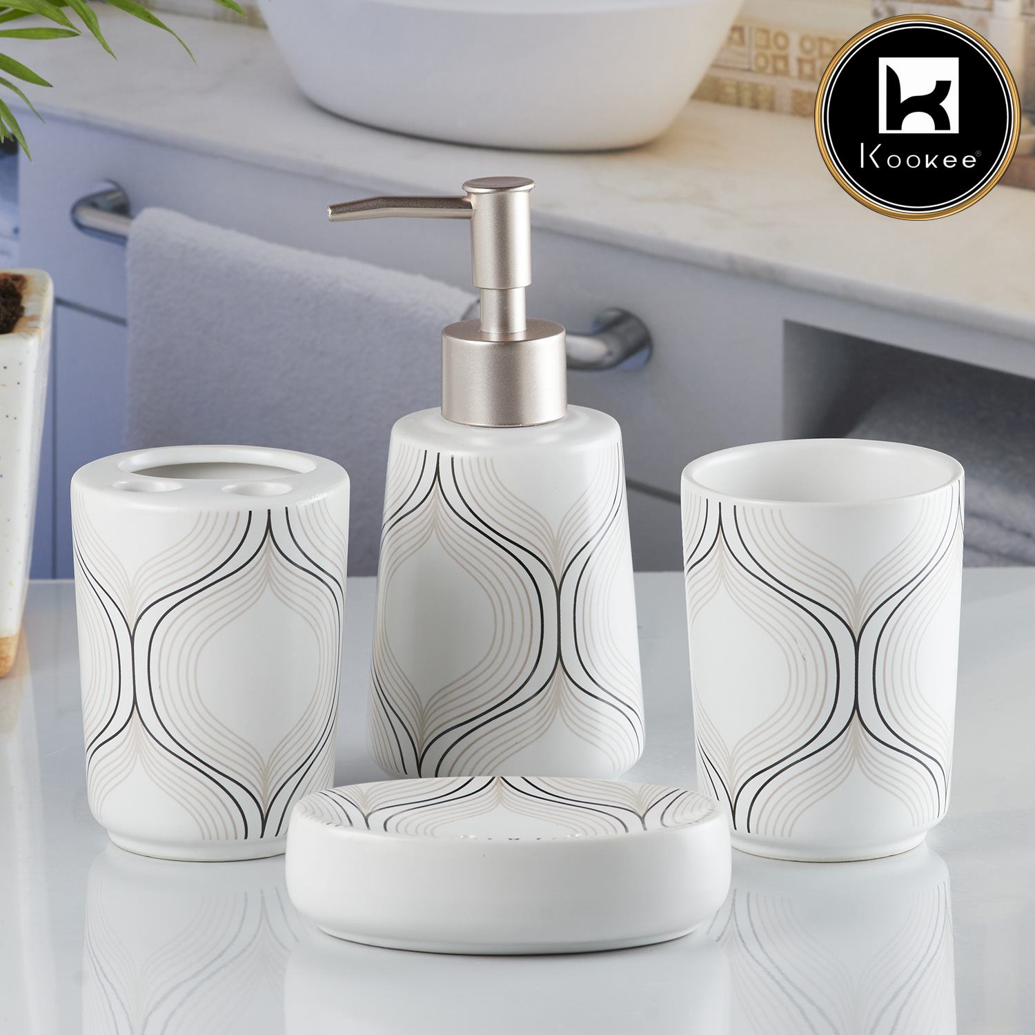 Kookee Ceramic Bathroom Sets, White, ART10167