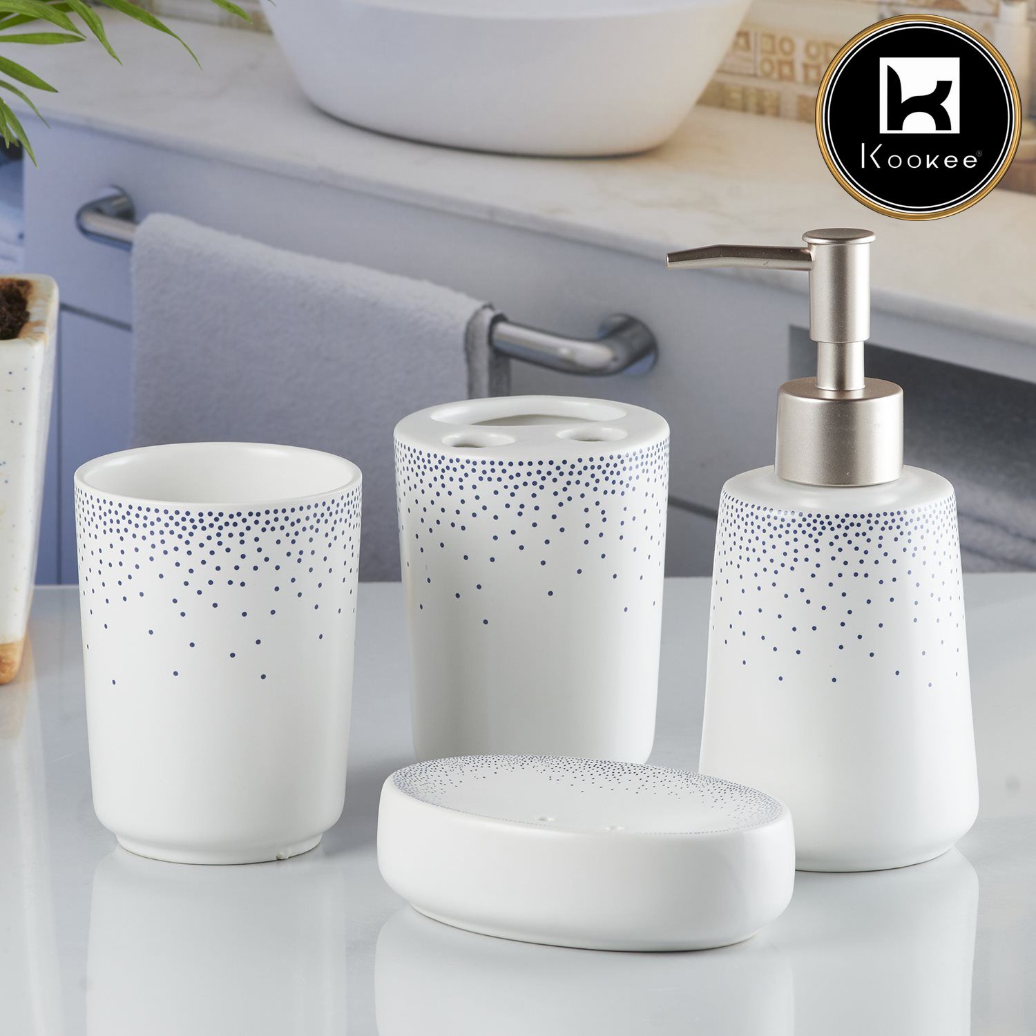 Kookee Ceramic Bathroom Sets, White, ART10168