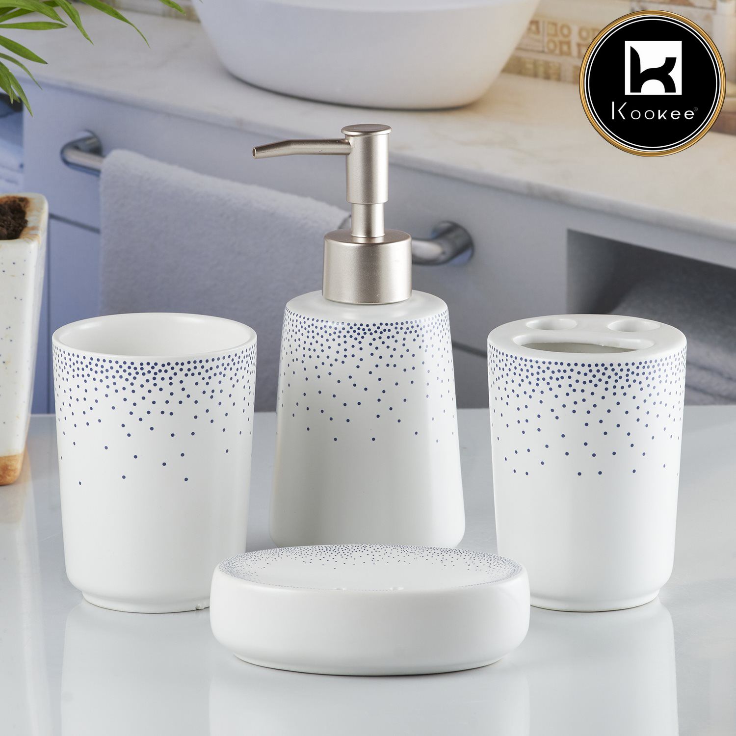 Kookee Ceramic Bathroom Sets, White, ART10168