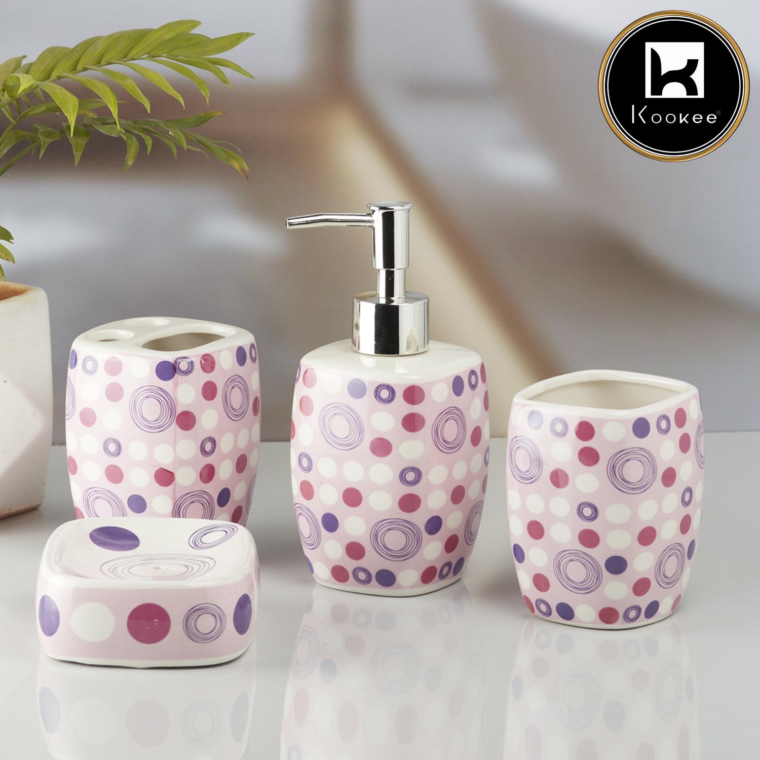 Ceramic Bathroom Accessories Set of 4 with Soap Dispenser (10170)