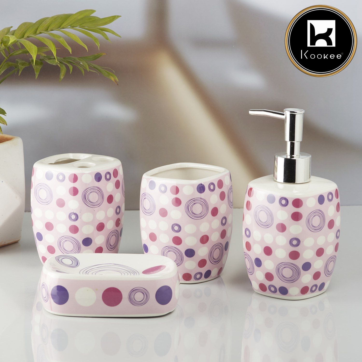 Ceramic Bathroom Accessories Set of 4 with Soap Dispenser (V-CBS-073-2)