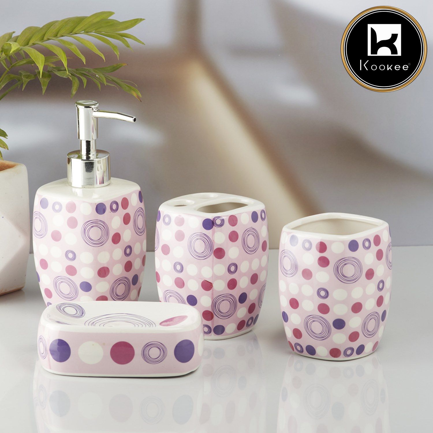 Ceramic Bathroom Accessories Set of 4 with Soap Dispenser (10170)