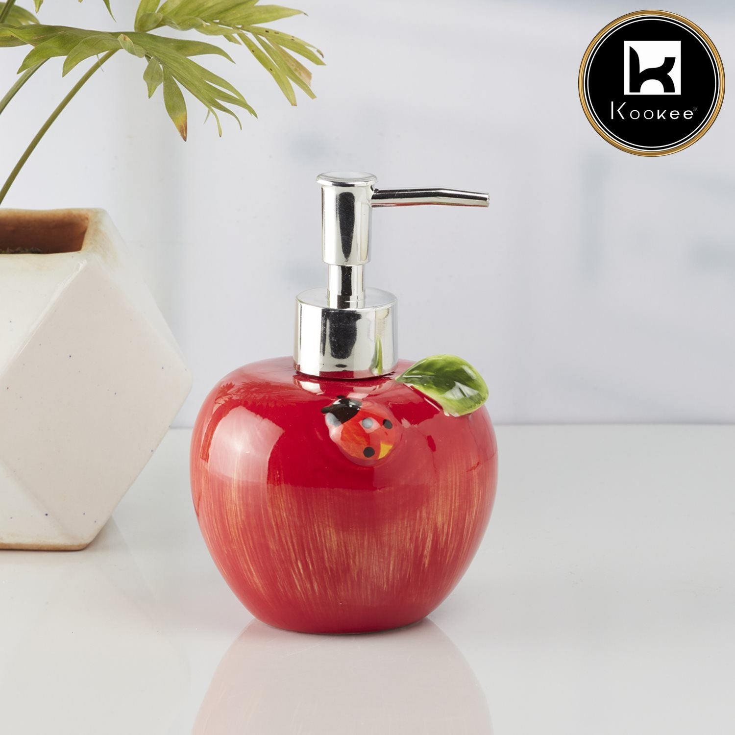 Kookee Ceramic Soap Dispenser with Stylish Refillable Pump Bottle for Bathroom Handwash & Kitchen Wash Basin, Perfect for Hand Soap, Lotion, and more, Red,