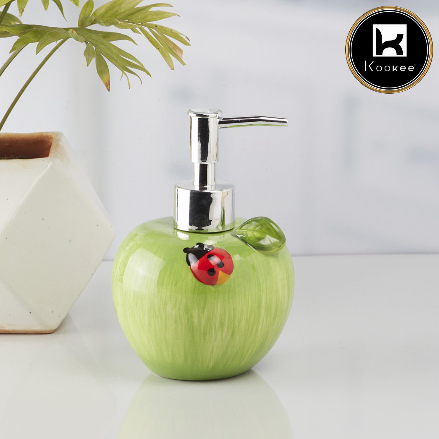 Kookee Ceramic Soap Dispenser with Stylish Refillable Pump Bottle for Bathroom Handwash & Kitchen Wash Basin, Perfect for Hand Soap, Lotion, and more, Green,