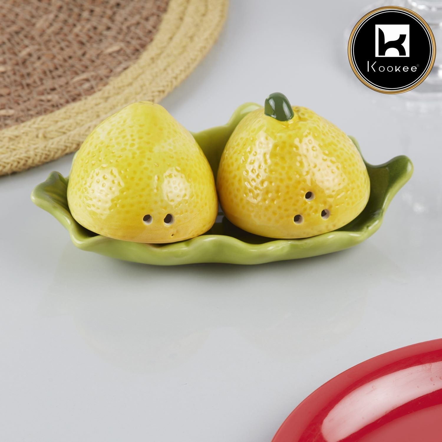 Ceramic Salt Pepper Container Set with tray (V-SALT-011-6)