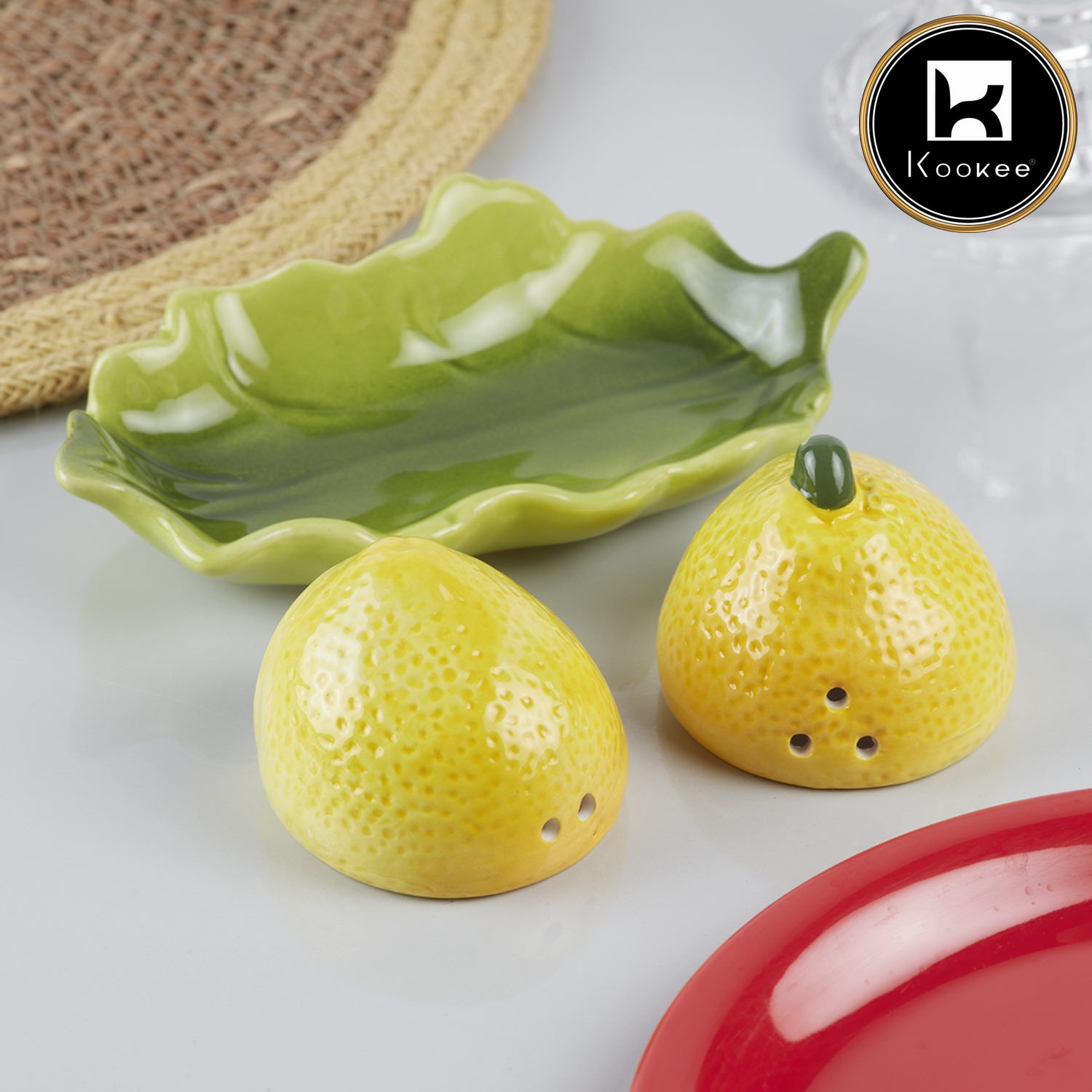 Ceramic Salt Pepper Container Set with tray (V-SALT-011-6)