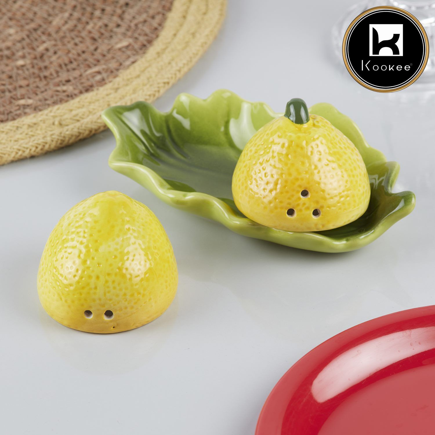 Ceramic Salt Pepper Container Set with tray (V-SALT-011-6)