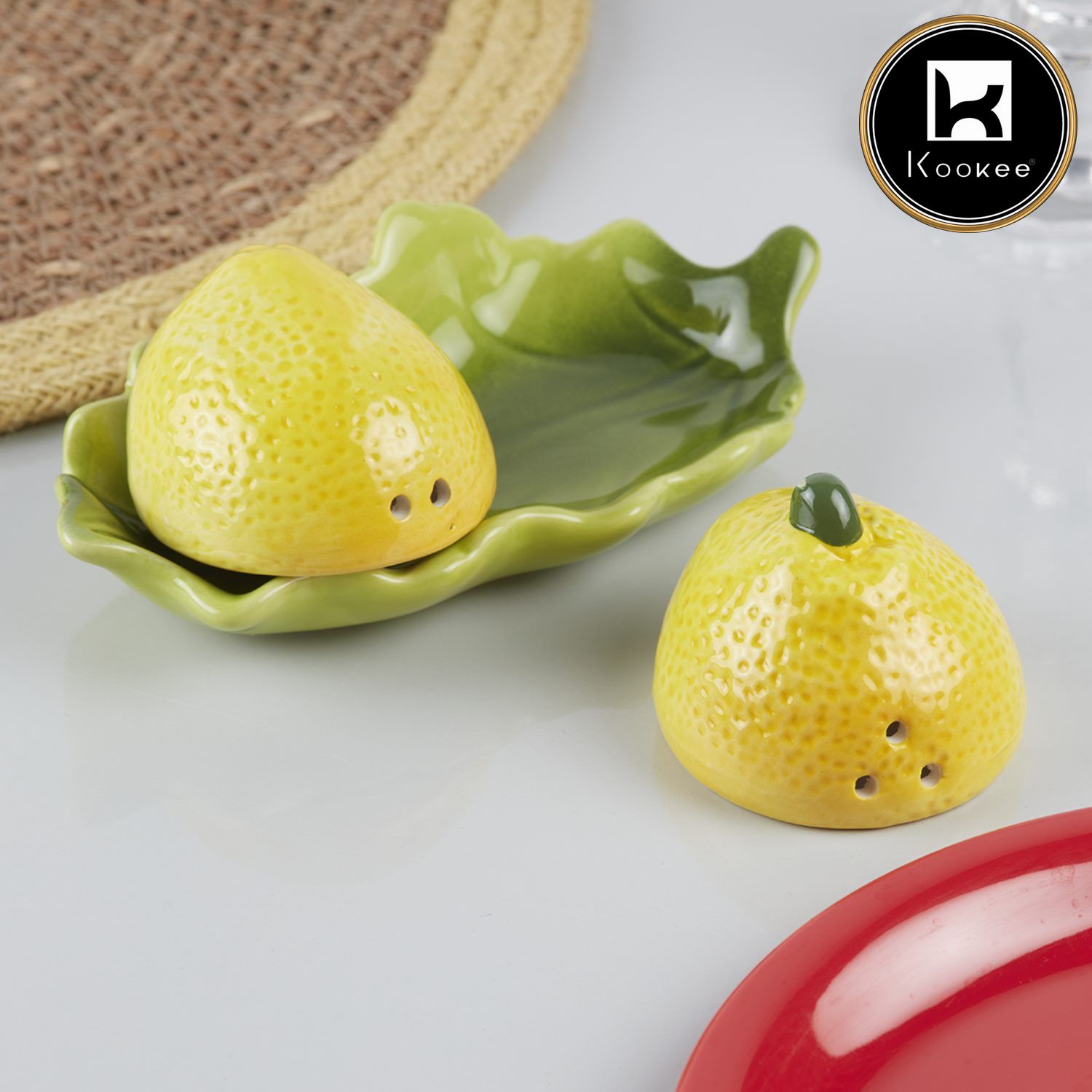 Kookee Ceramic Salt Pepper Container Set with tray (10173)