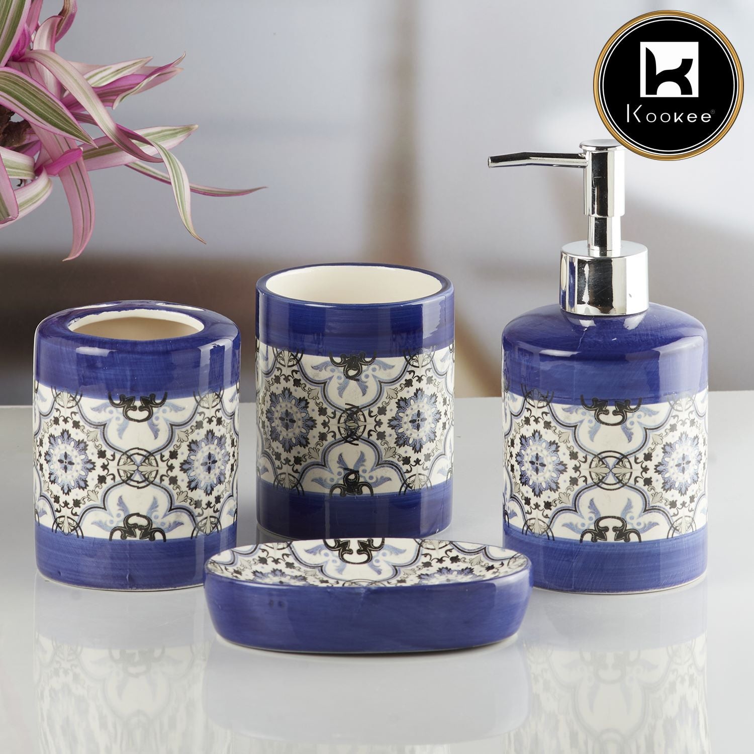 Ceramic Bathroom Set of 4 with Soap Dispenser (V-CBS-075-8)