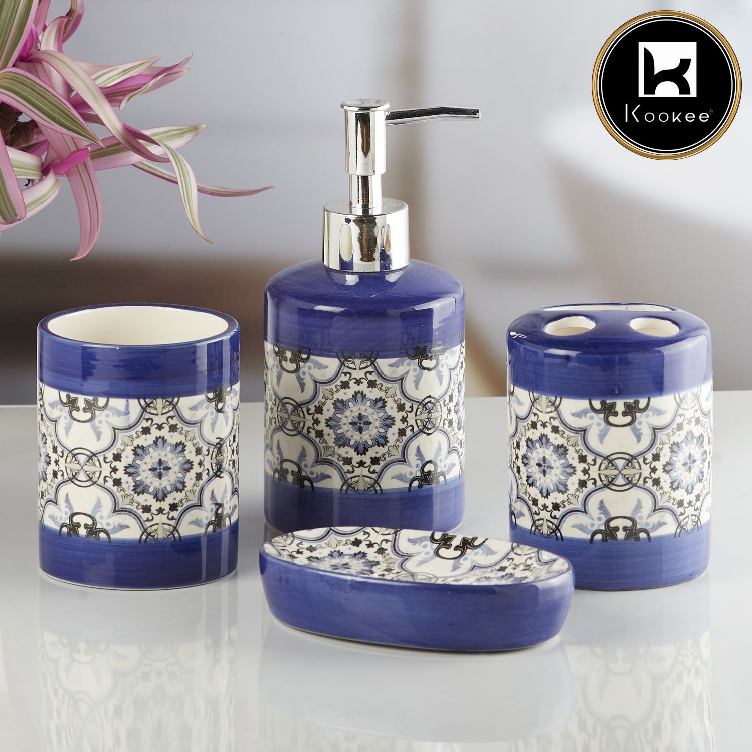 Ceramic Bathroom Set of 4 with Soap Dispenser (10174)