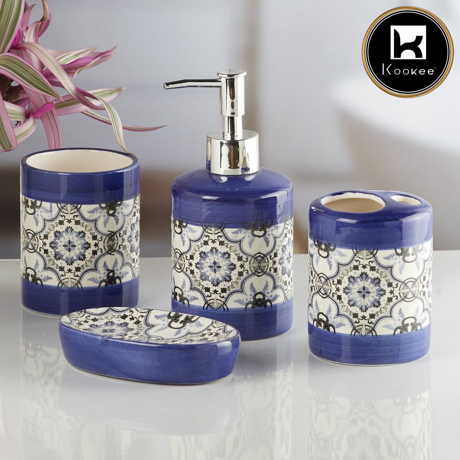 Kookee Ceramic Bathroom Sets, Blue, ART10174