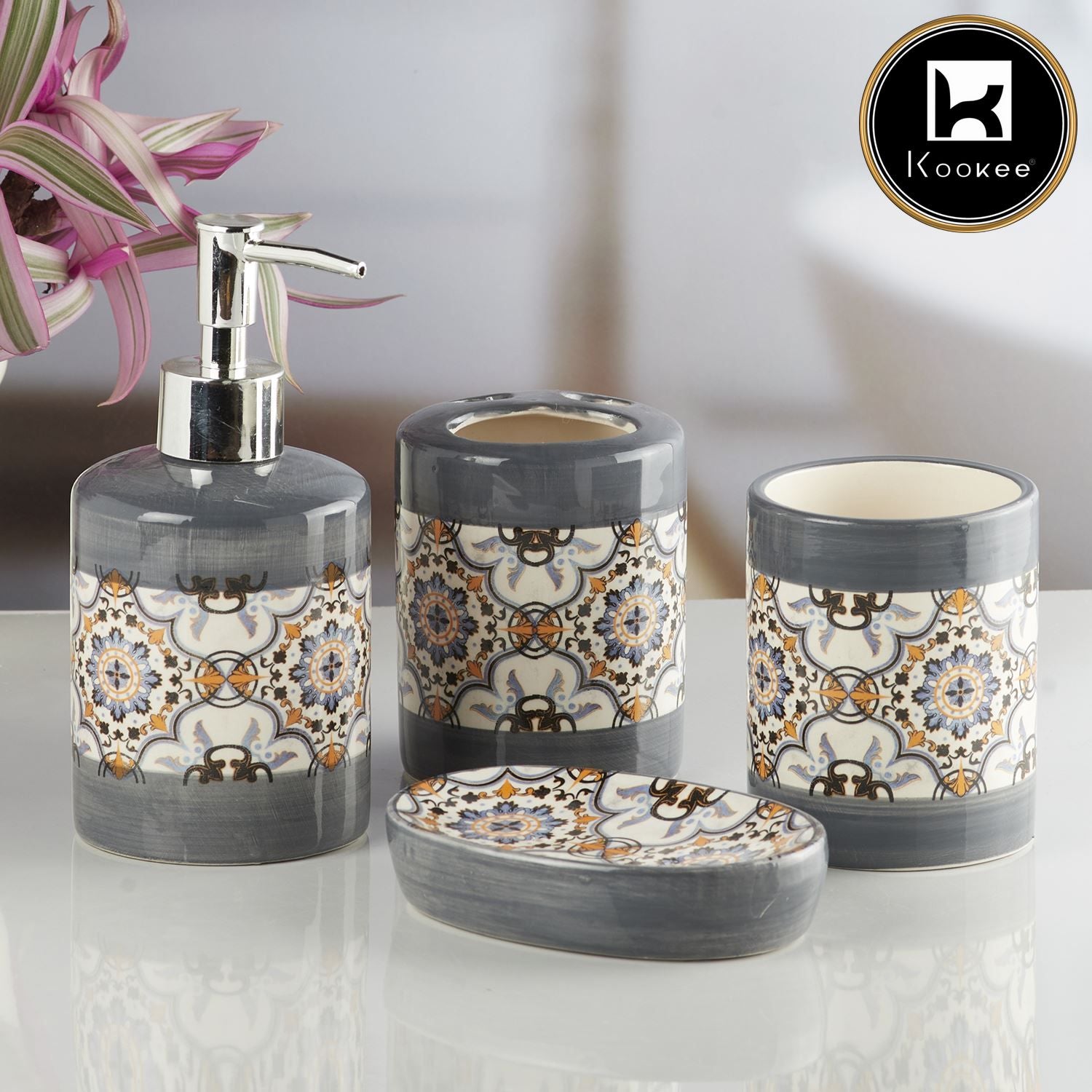 Kookee Ceramic Bathroom Sets, Grey, ART10175