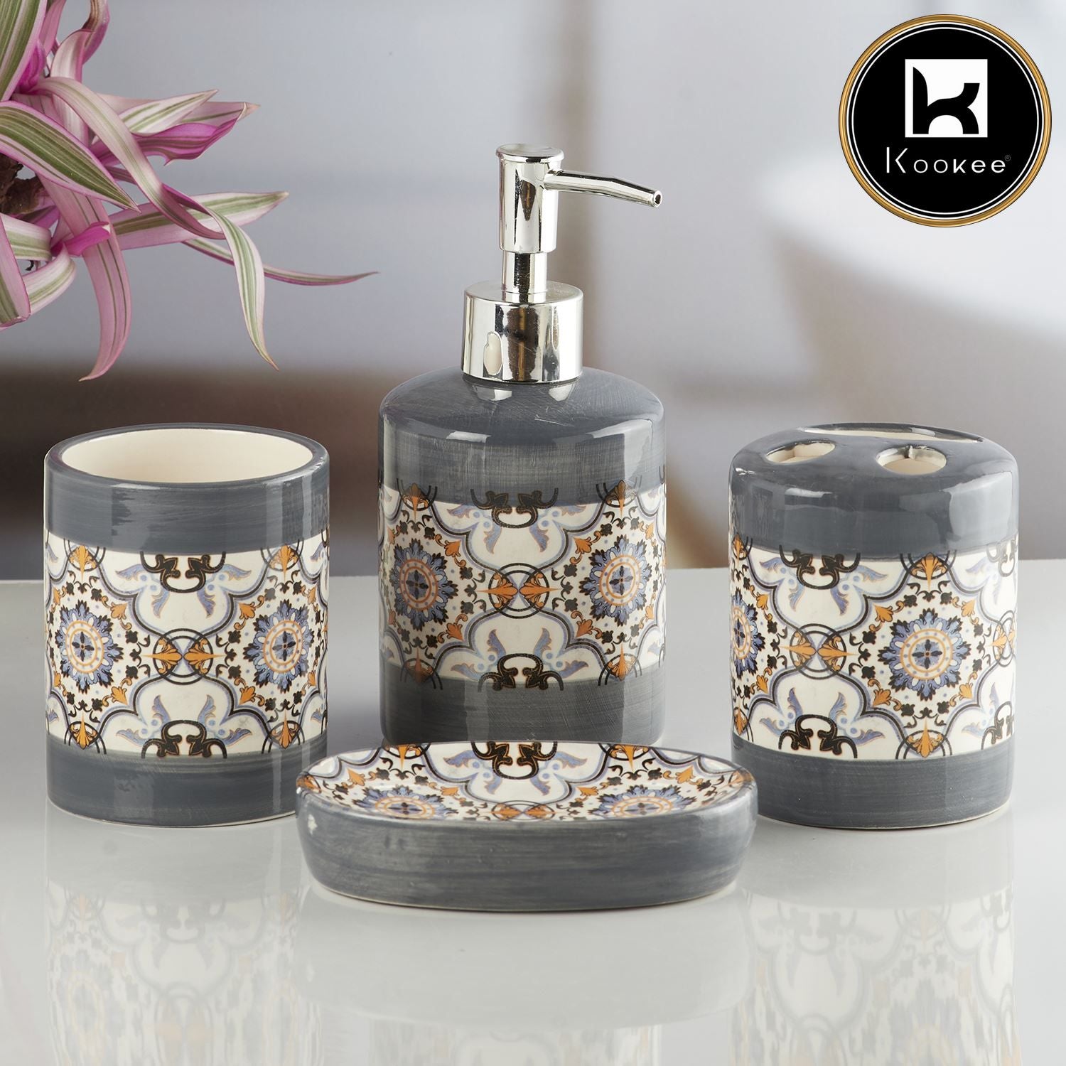 Kookee Ceramic Bathroom Sets, Grey, ART10175
