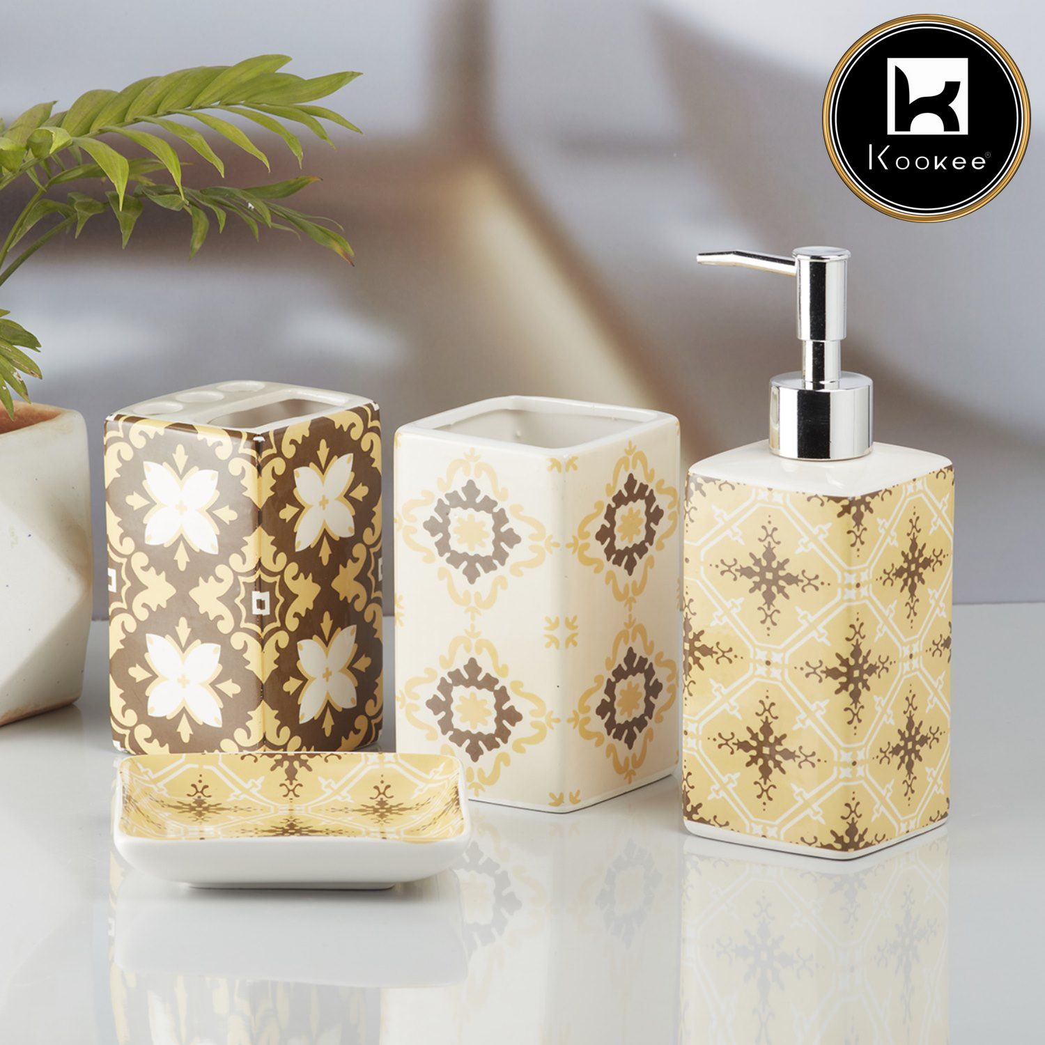 Kookee Ceramic Bathroom Sets, Yellow, ART10176