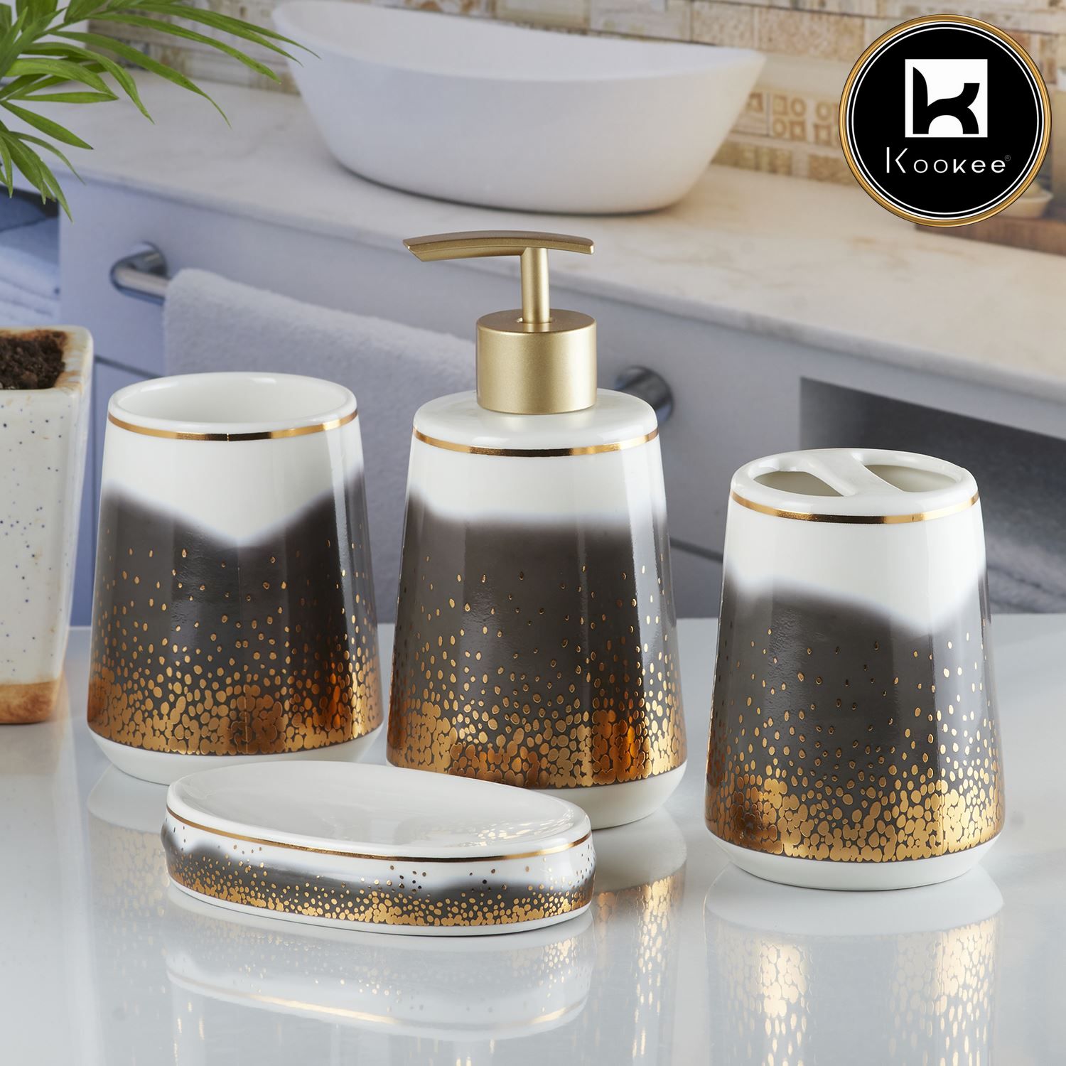 Kookee Ceramic Bathroom Sets, Black, ART10177