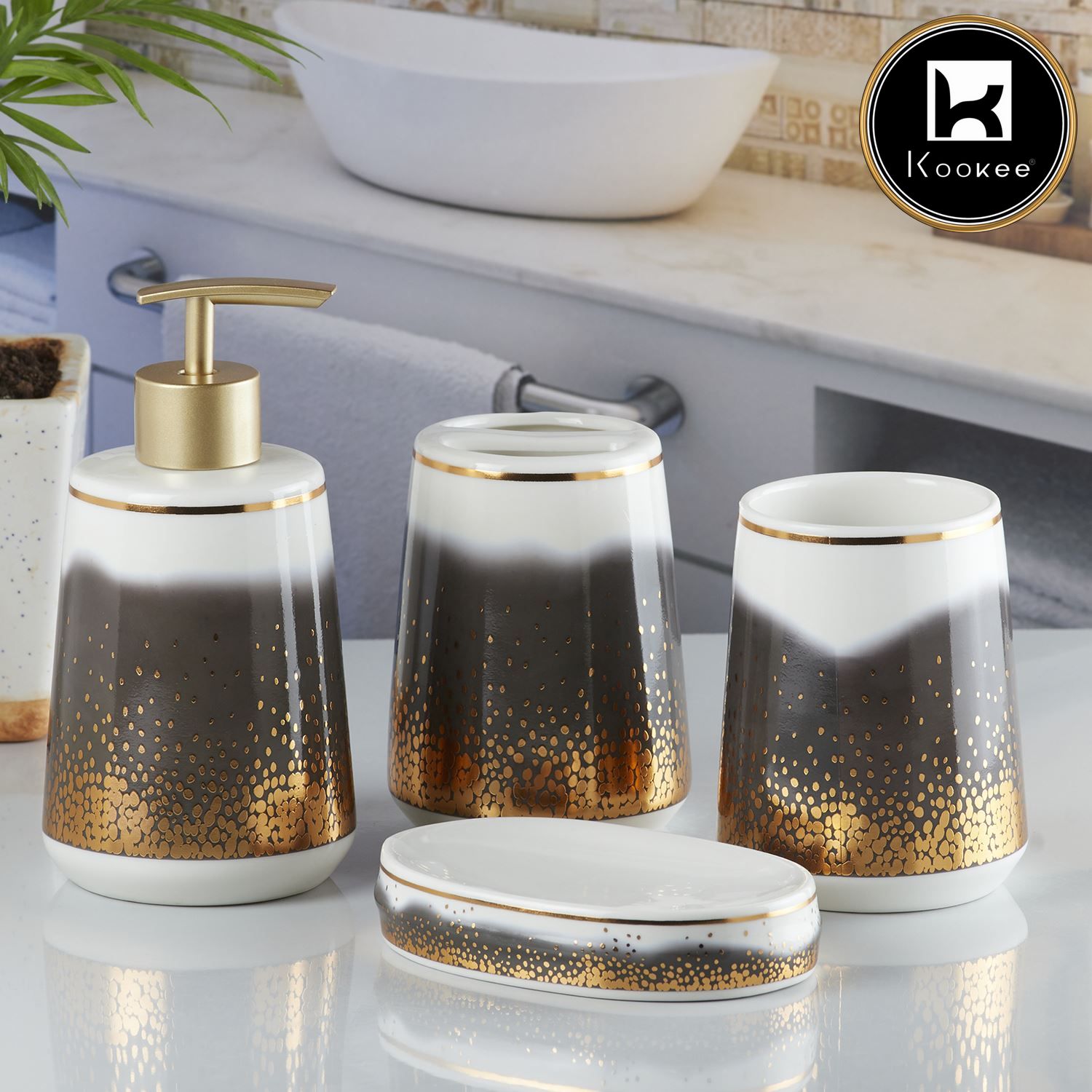 Kookee Ceramic Bathroom Sets, Black, ART10177