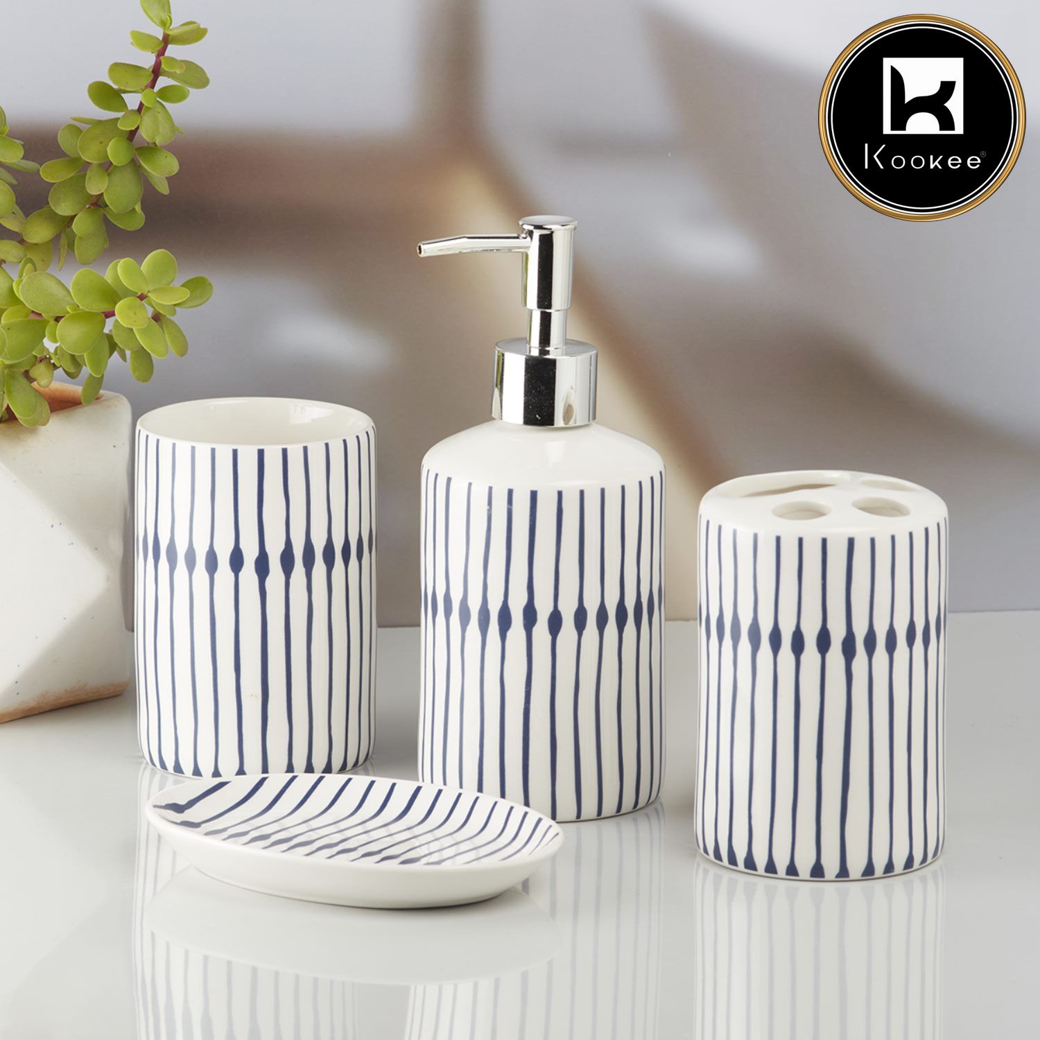 Ceramic Bathroom Set of 4 with Soap Dispenser (10178)