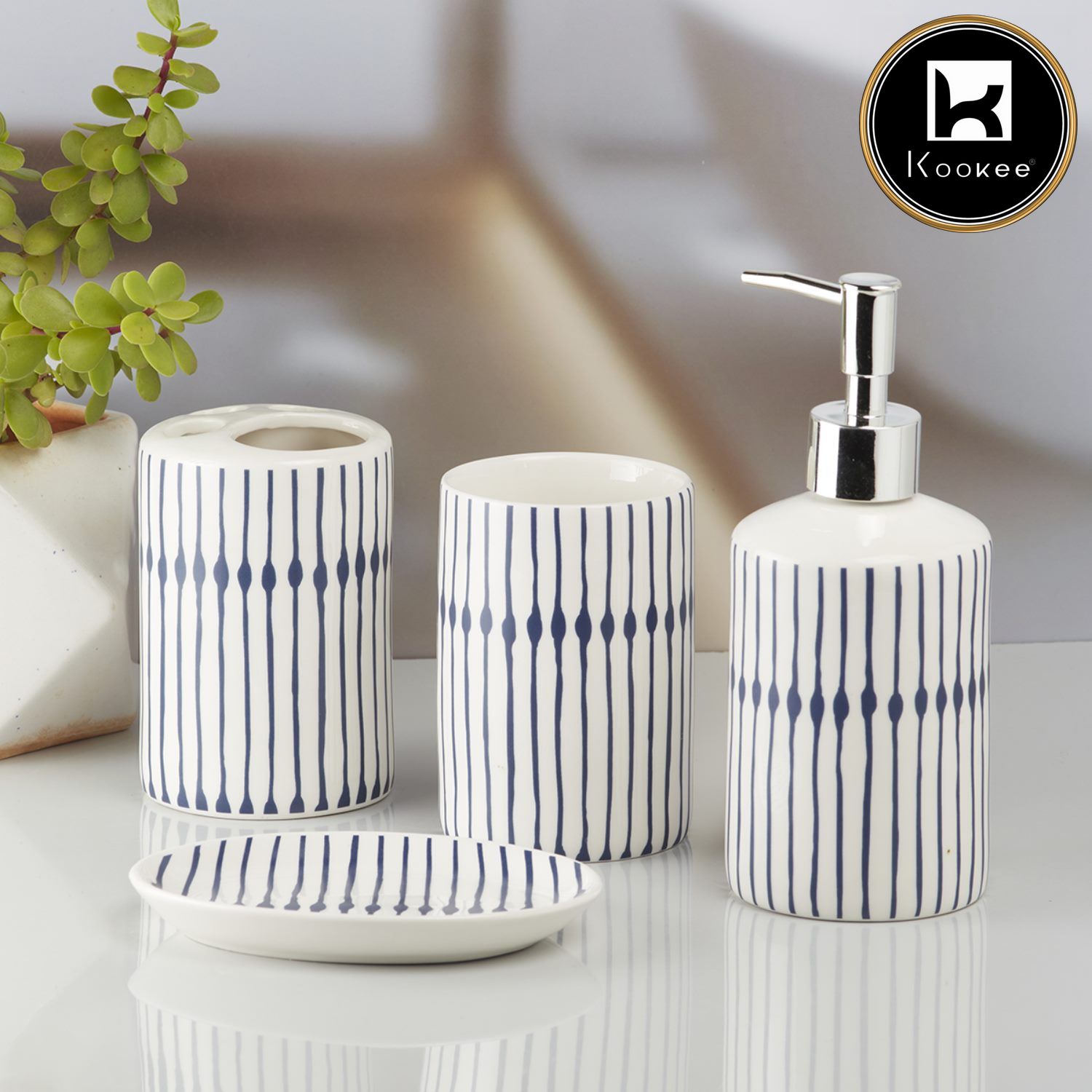 Ceramic Bathroom Set of 4 with Soap Dispenser (10178)