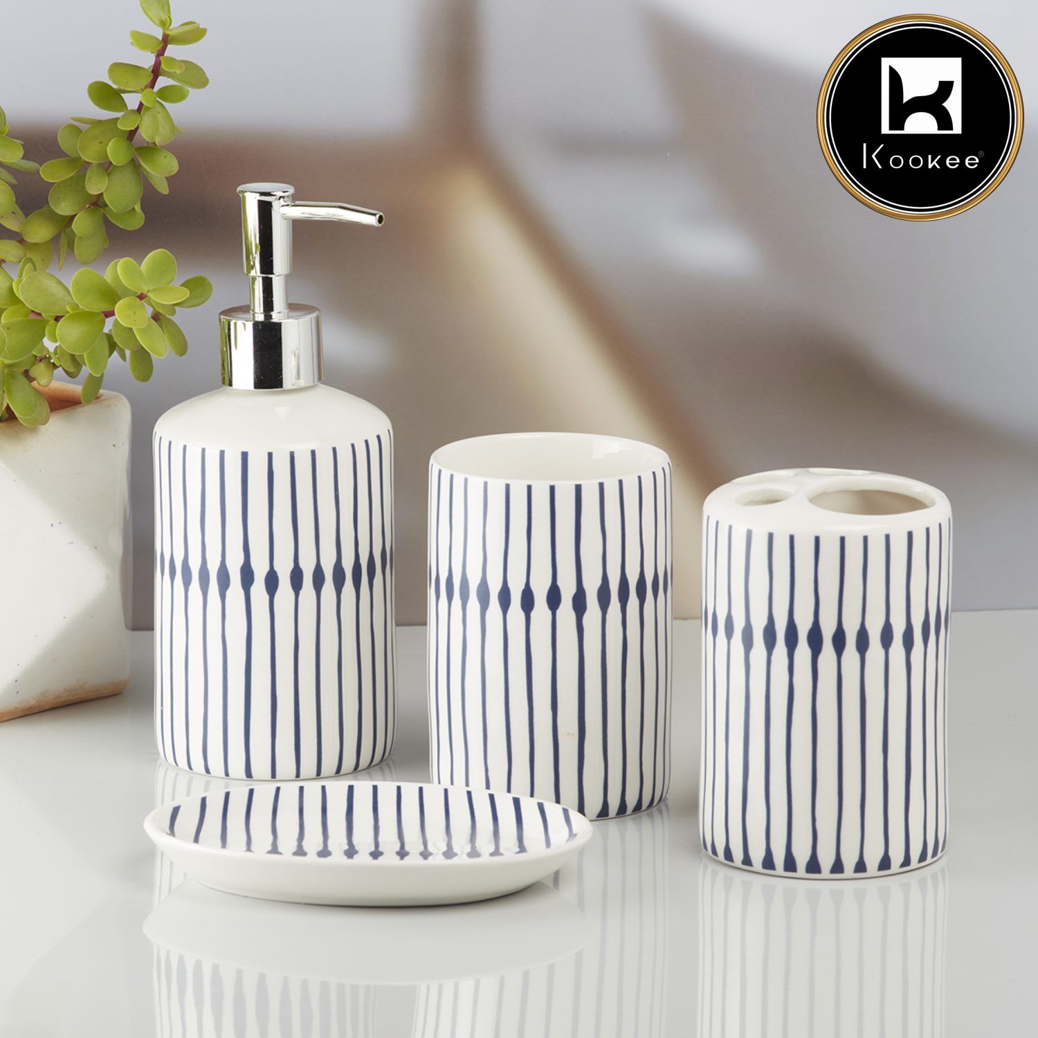 Ceramic Bathroom Set of 4 with Soap Dispenser (10178)