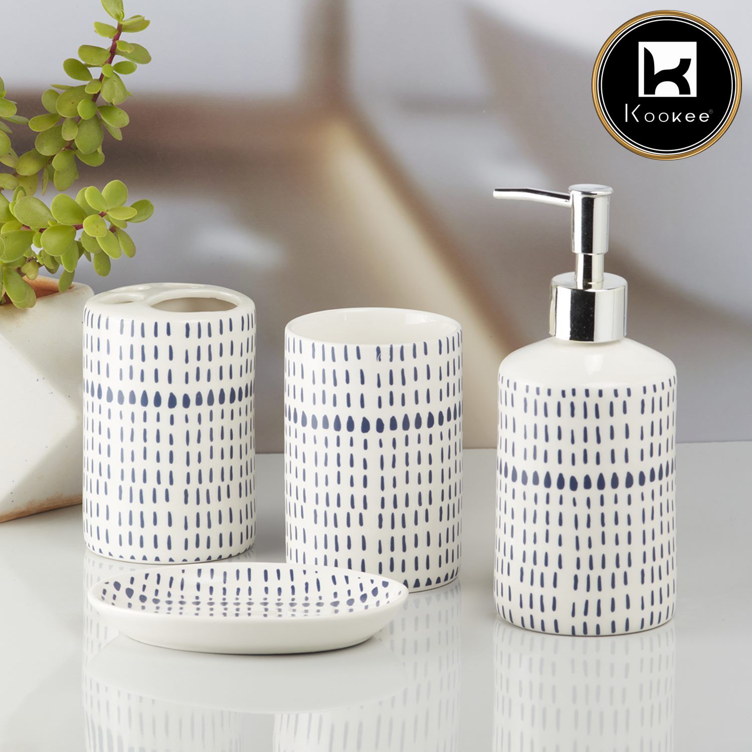 Kookee Ceramic Bathroom Sets, White, ART10179