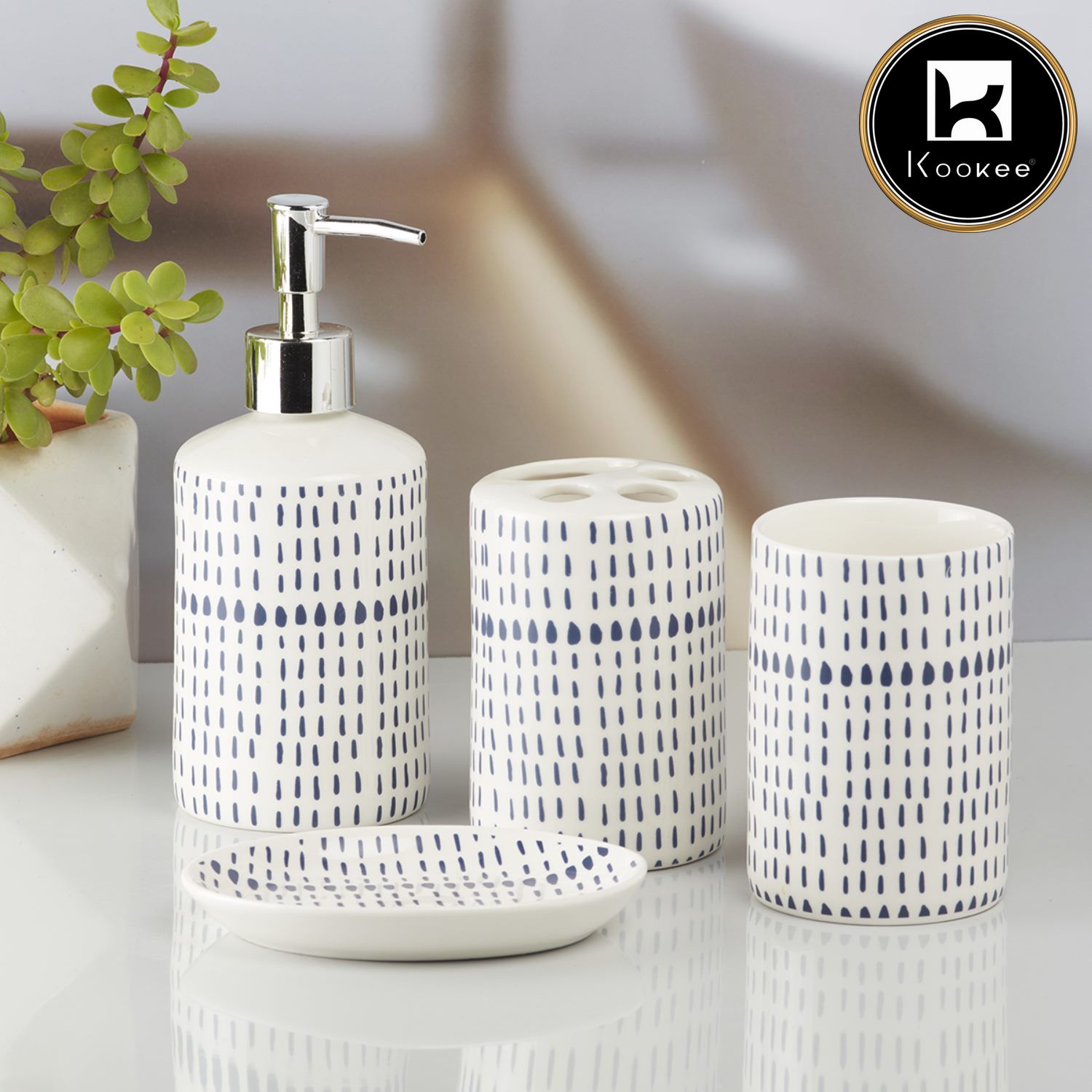 Ceramic Bathroom Set of 4 with Soap Dispenser (10179)