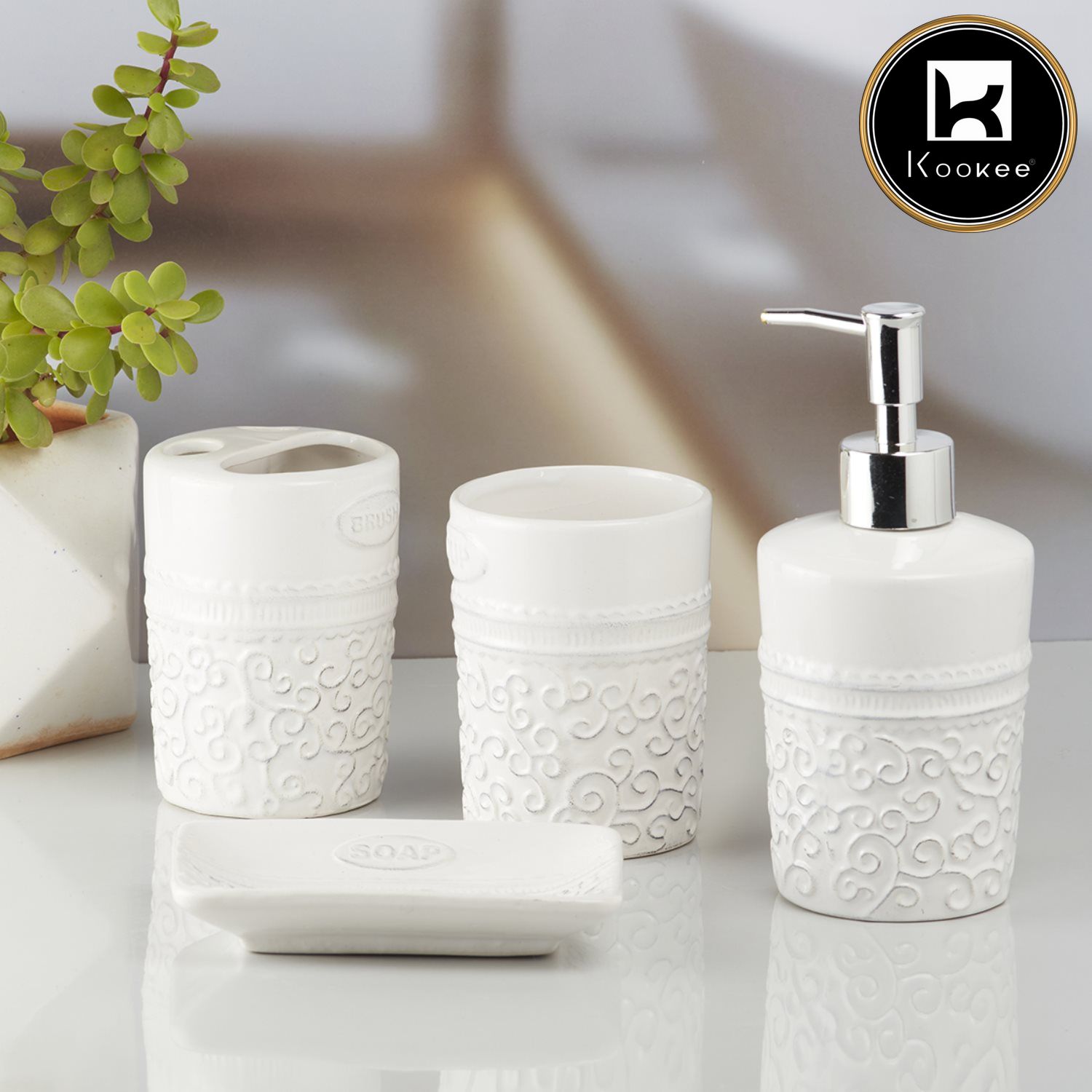Kookee Ceramic Bathroom Sets, White, ART10180