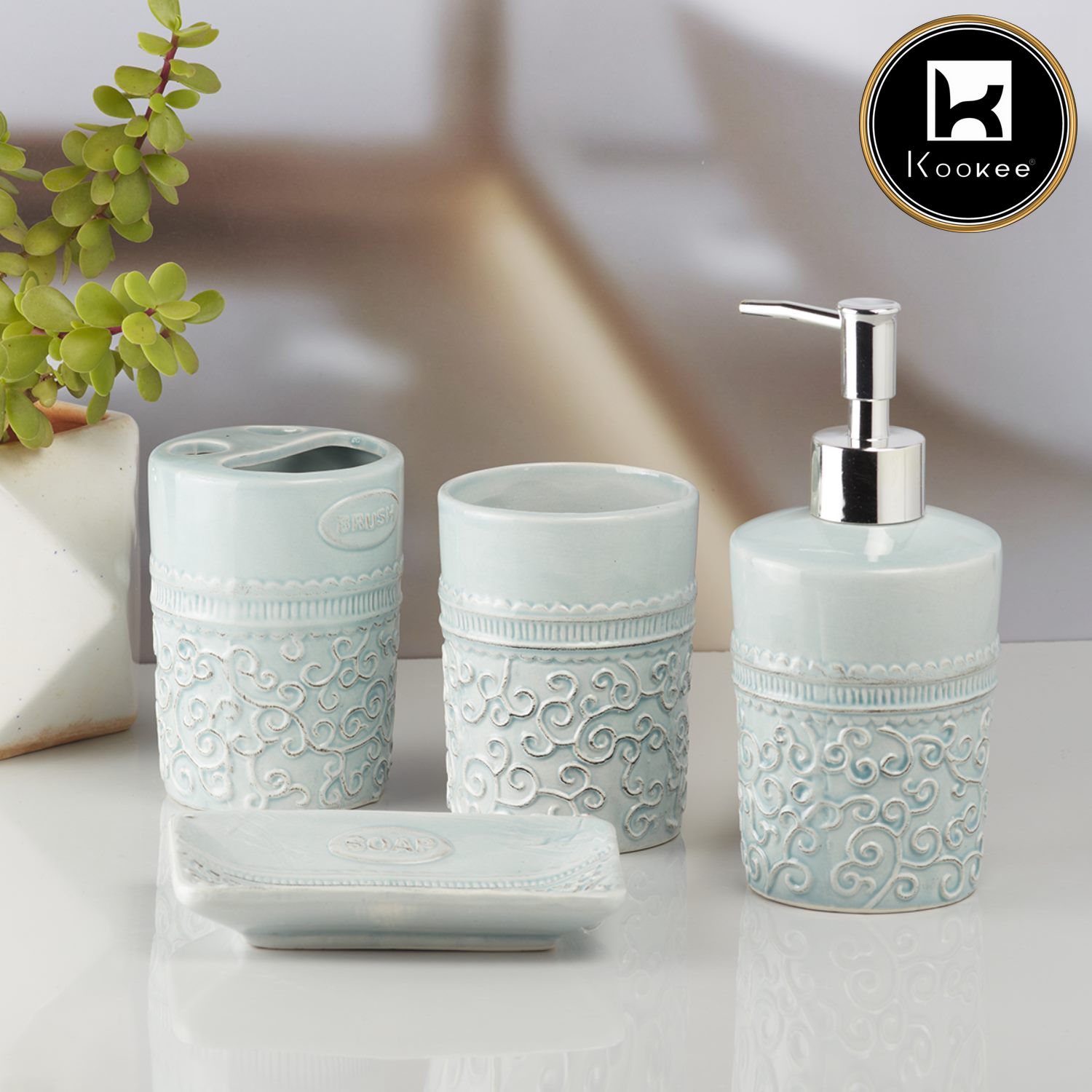 Kookee Ceramic Bathroom Sets, Blue, ART10181