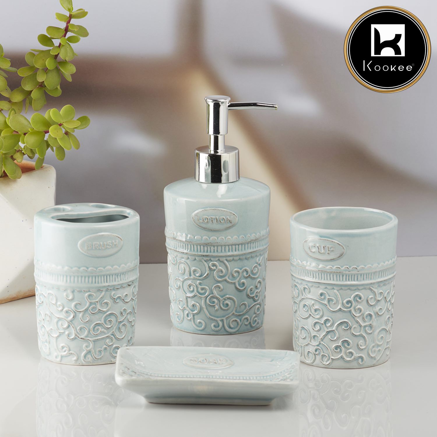 Kookee Ceramic Bathroom Sets, Blue, ART10181