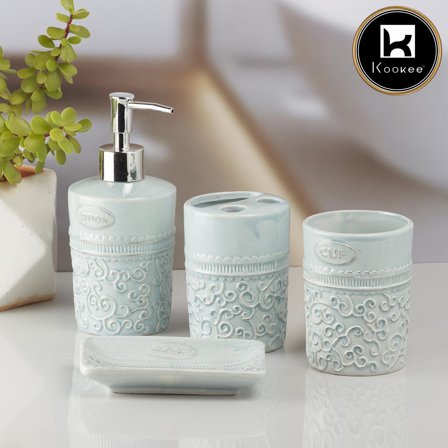 Kookee Ceramic Bathroom Sets, Blue, ART10181